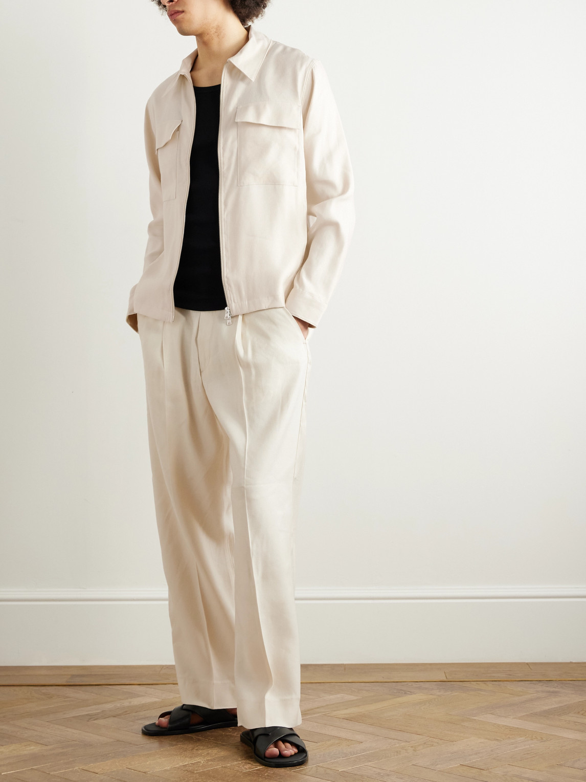 Nn07 Kay 1808 Straight-leg Lenzing™ Ecovero™ And Linen-blend Trousers In Neutrals