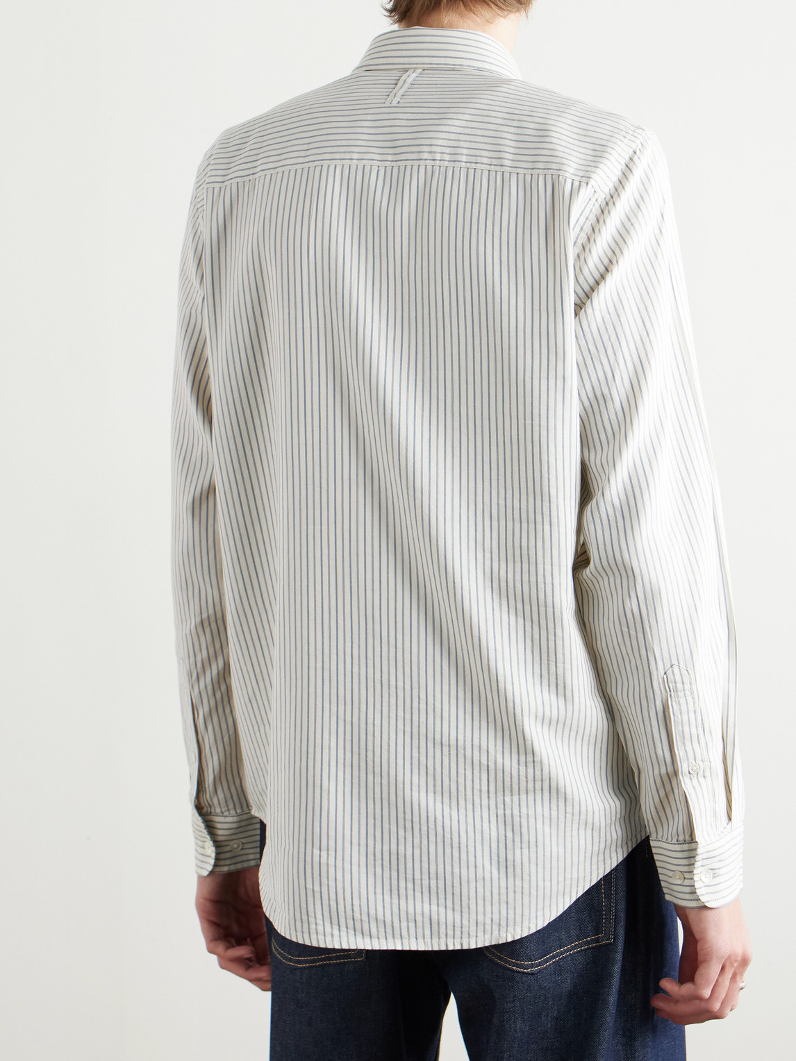 Nn07 Arne 5655 Button-down Collar Striped Organic Cotton And Tencel™ Modal-blend Twill Shirt In White