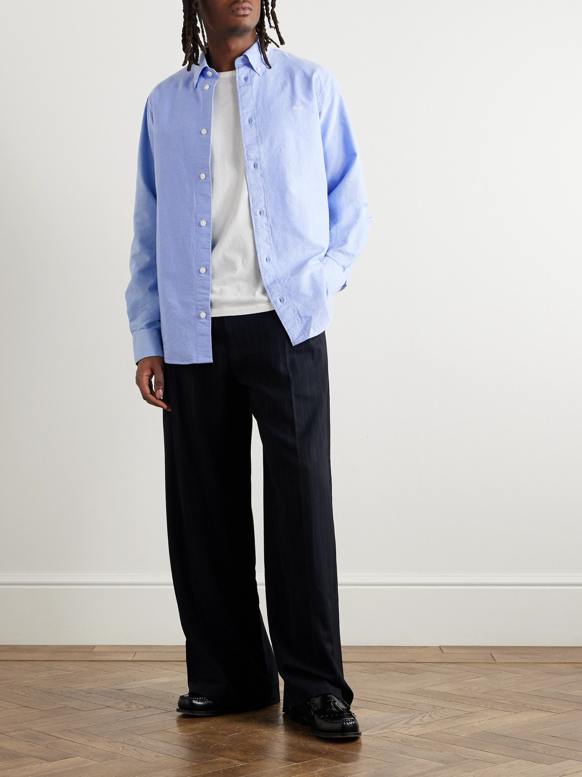 Nn07 Colby 5910 Button-down Collar Logo-embroidered Organic Cotton Shirt In Blue
