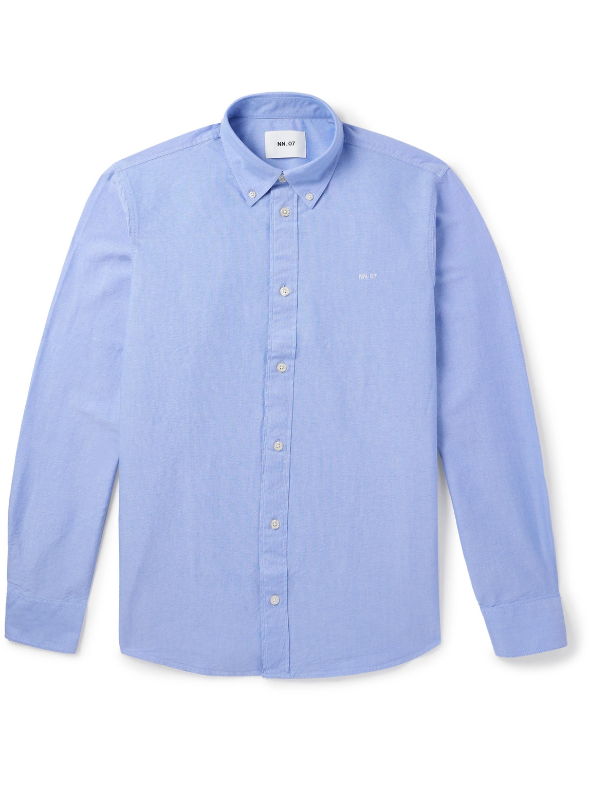 Nn07 Colby 5910 Button-down Collar Logo-embroidered Organic Cotton Shirt In Blue