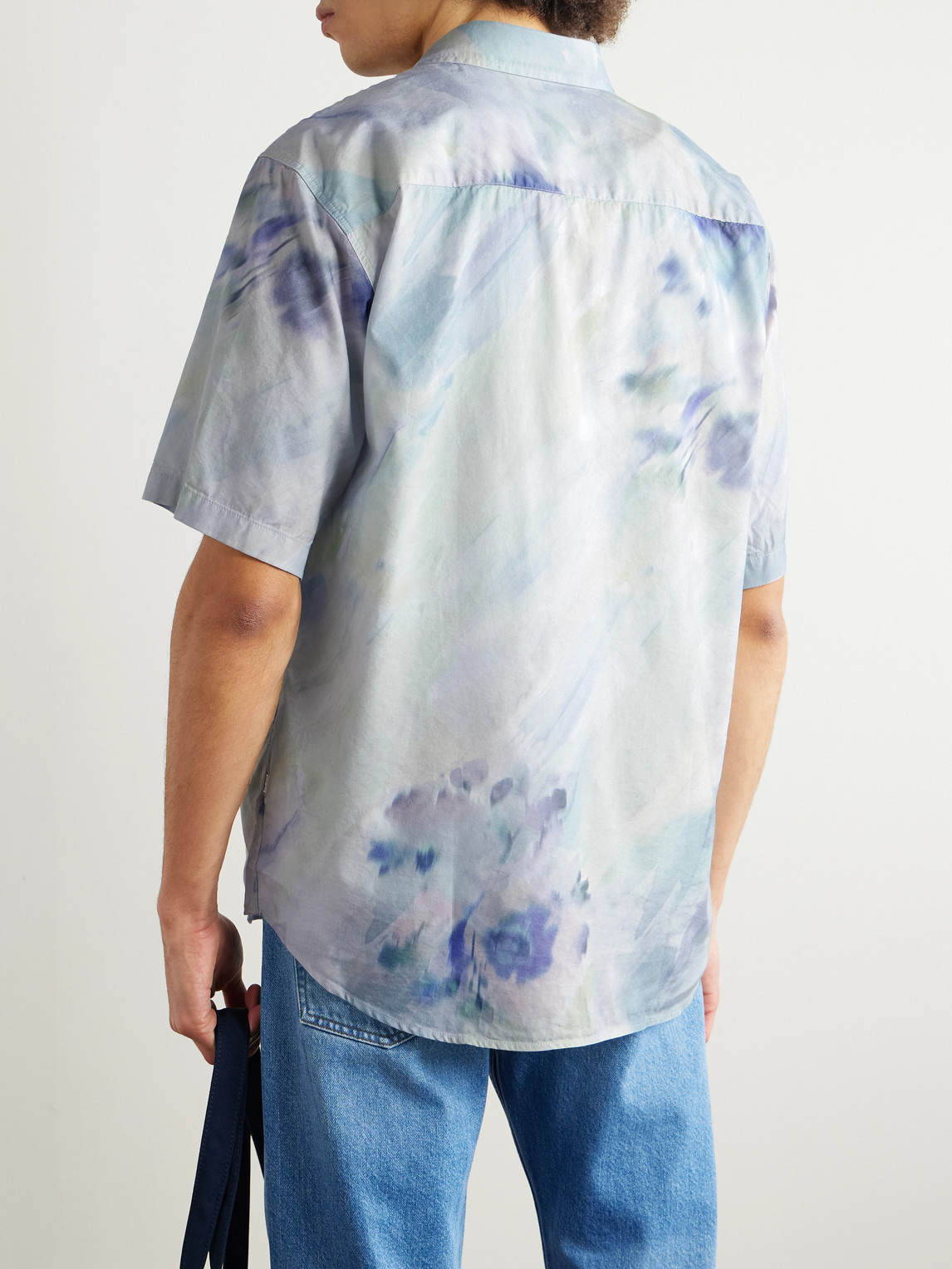 Nn07 Freddy 5654 Watercolor Print Organic Cotton Blend Button-up Shirt In Blue