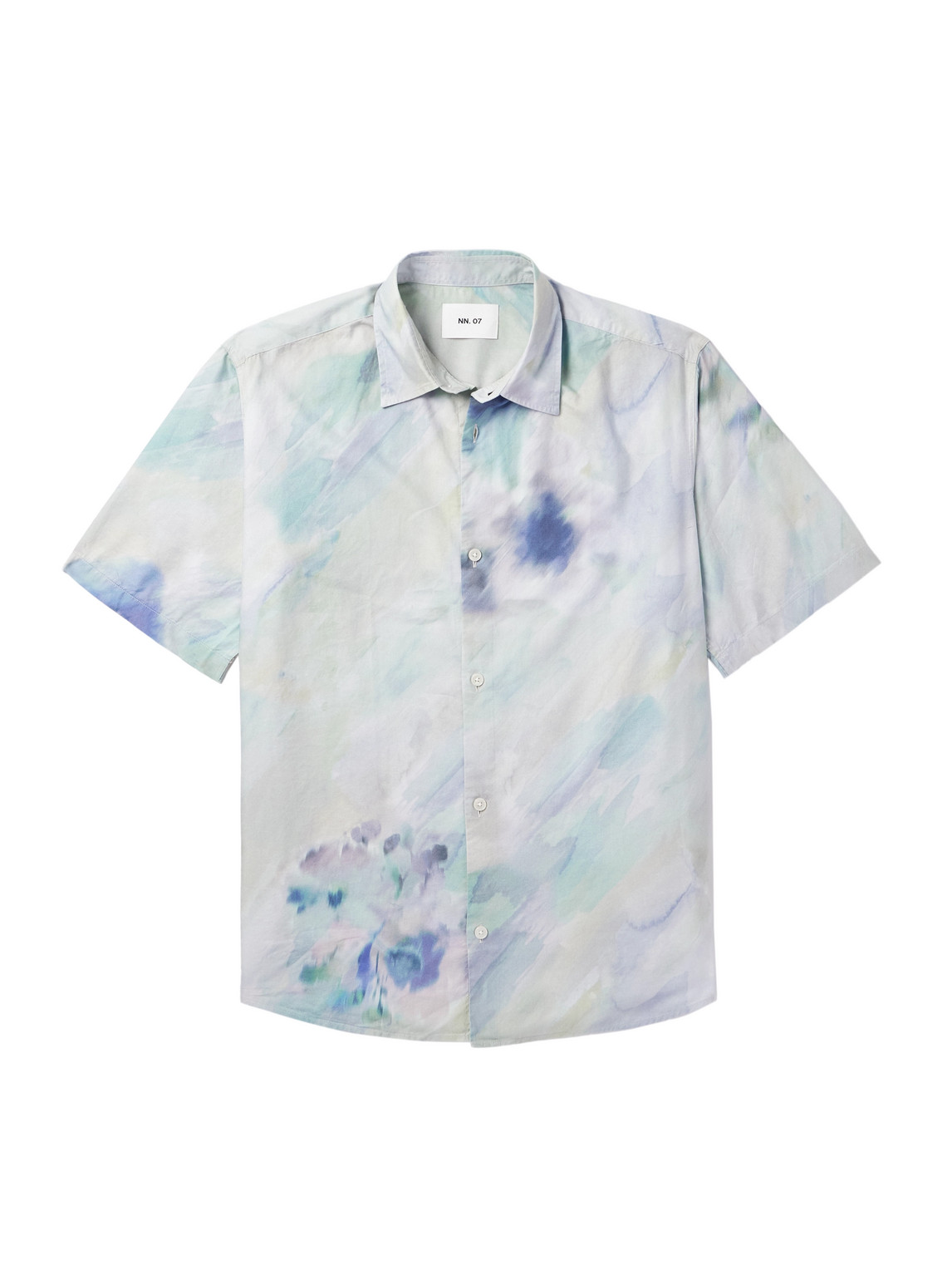 Nn07 Freddy 5654 Watercolor Print Organic Cotton Blend Button-up Shirt In Blue