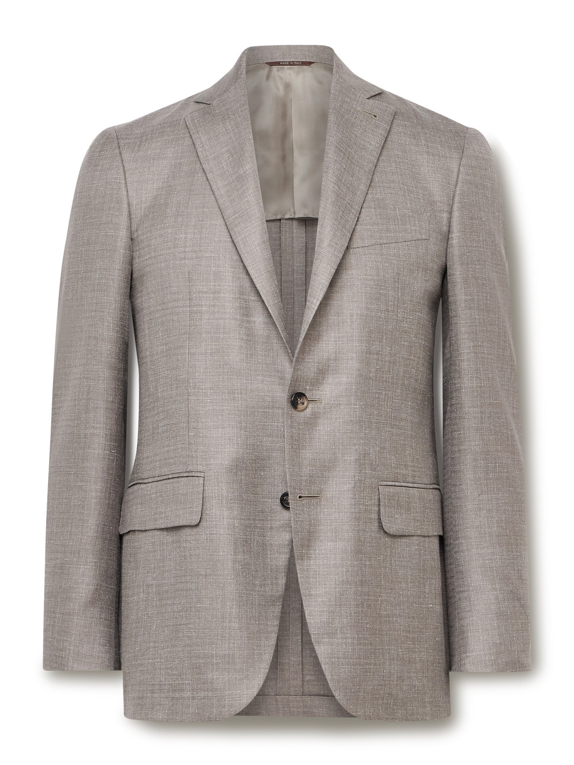 Canali Kei Unstructured Wool, Silk And Linen-blend Blazer In Brown