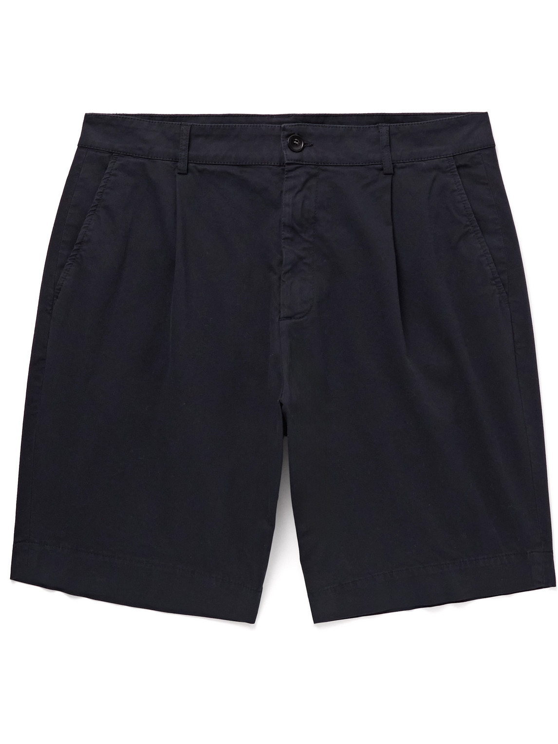 Straight-Leg Pleated Cotton-Blend Twill Bermuda Shorts