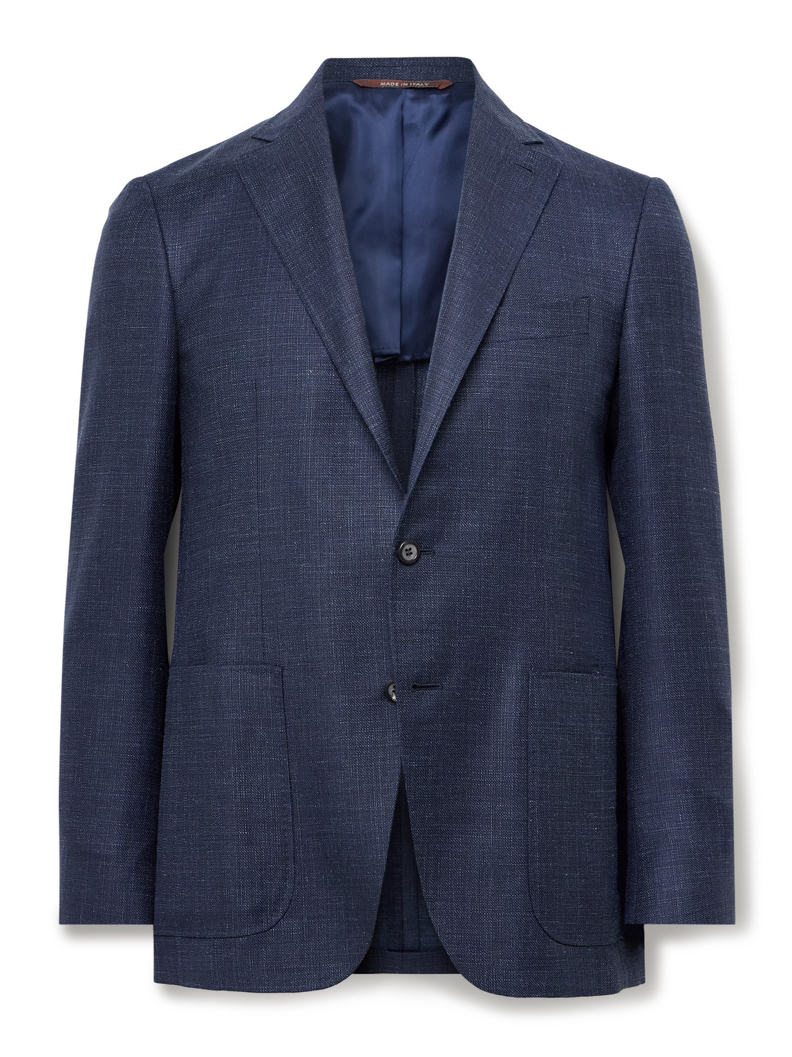 Canali Kei Unstructured Wool, Silk And Linen-blend Blazer In Blue