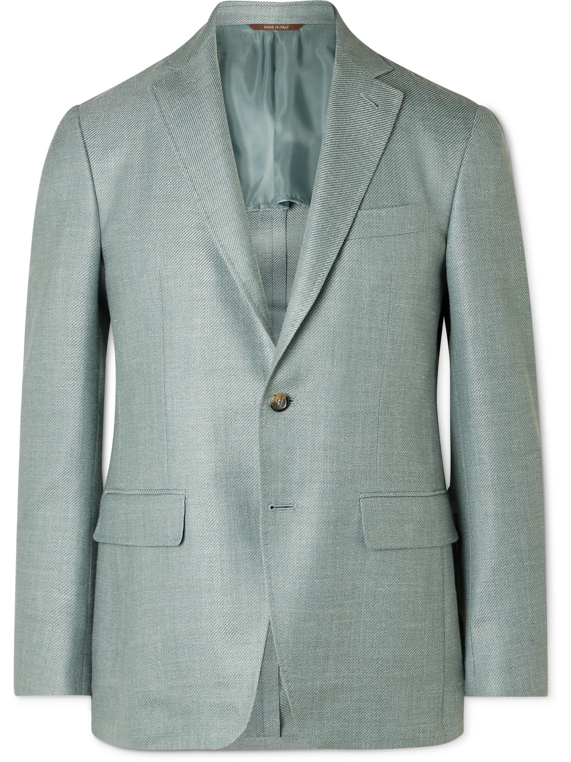Canali Kei Wool, Silk And Linen-blend Twill Blazer In Green