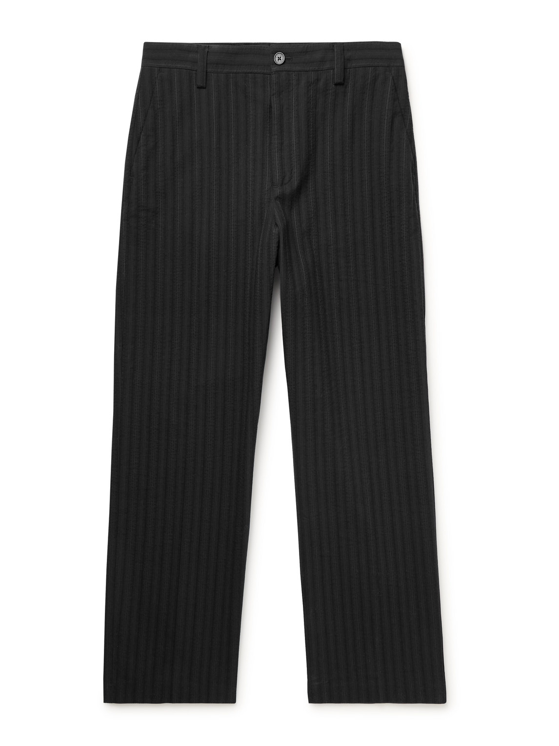 Nn07 Paw 1921 Straight-leg Striped Organic Cotton And Silk-blend Seersucker Trousers In Black