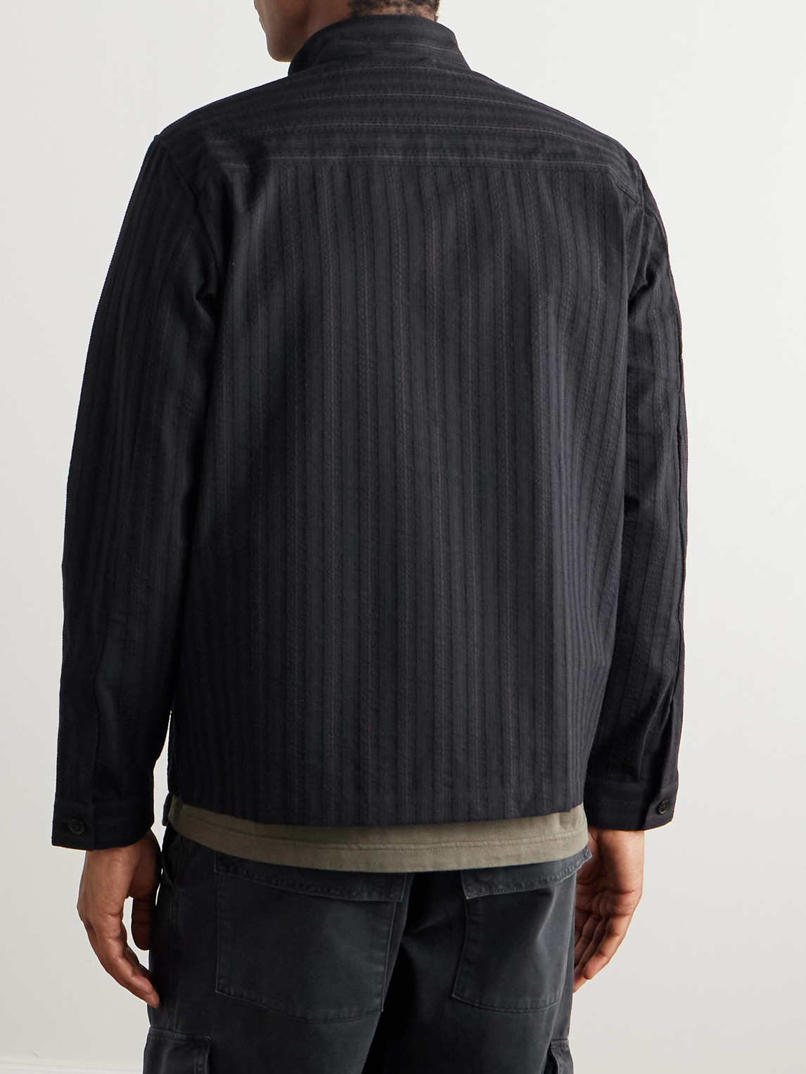 Nn07 Jaxon 1921 Striped Organic Cotton And Silk-blend Jacket In Black