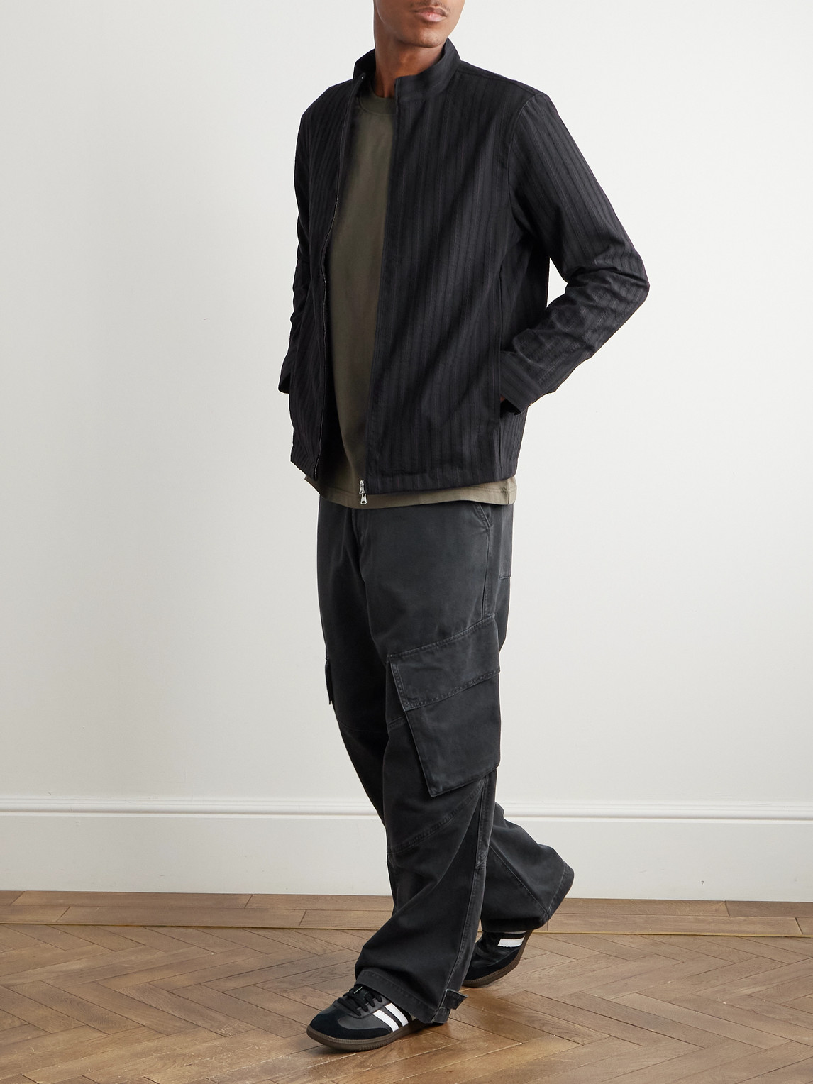 Nn07 Jaxon 1921 Striped Organic Cotton And Silk-blend Jacket In Black