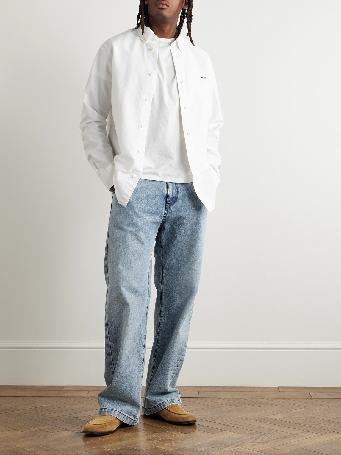 Nn07 Colby 5910 Button-down Collar Logo-embroidered Organic Cotton Shirt In White