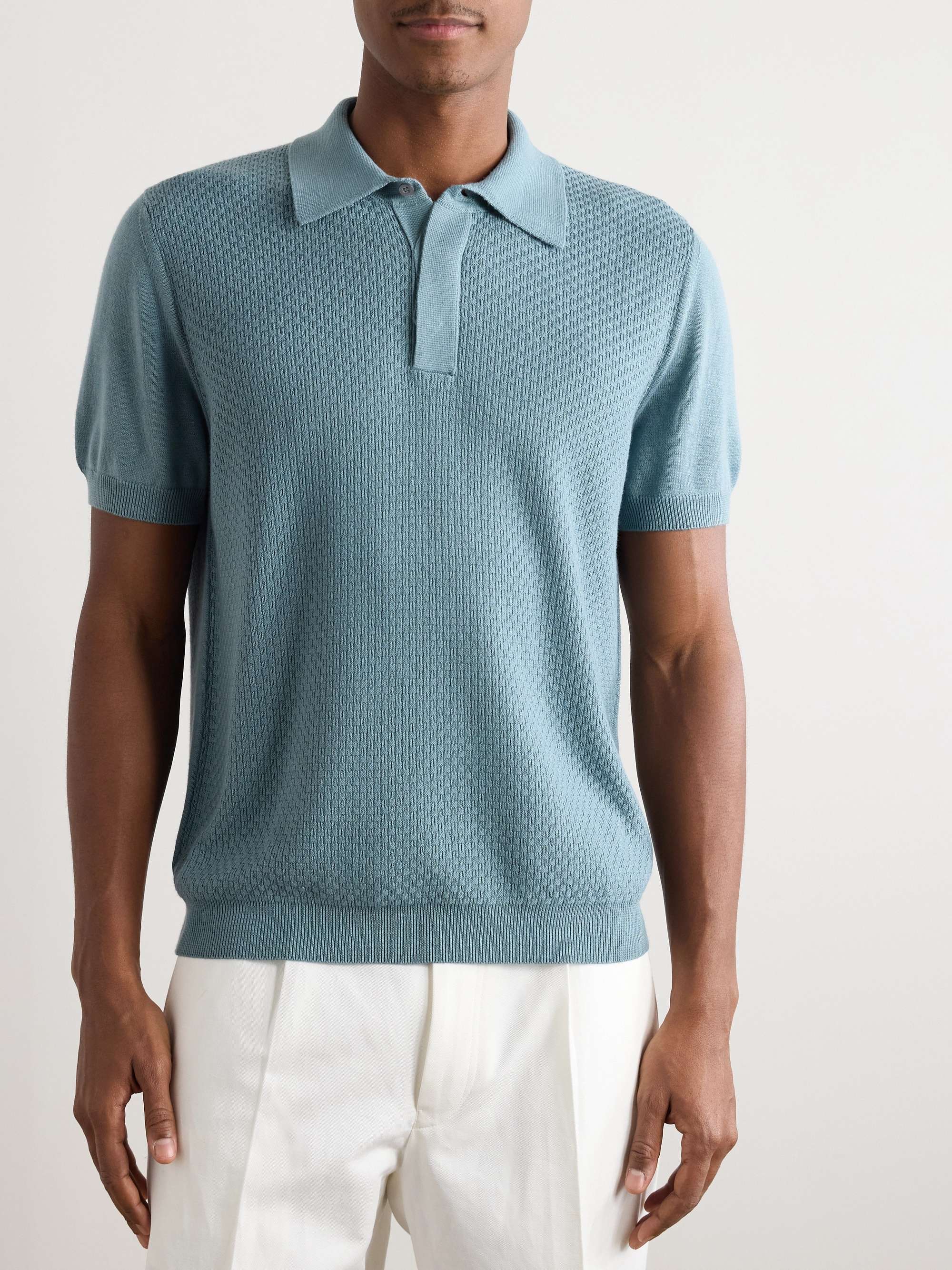CANALI Textured-Knit Cotton and Modal-Blend Polo Shirt for CANALI Textured-Knit Cotton and Modal-Blend Polo Shirt for