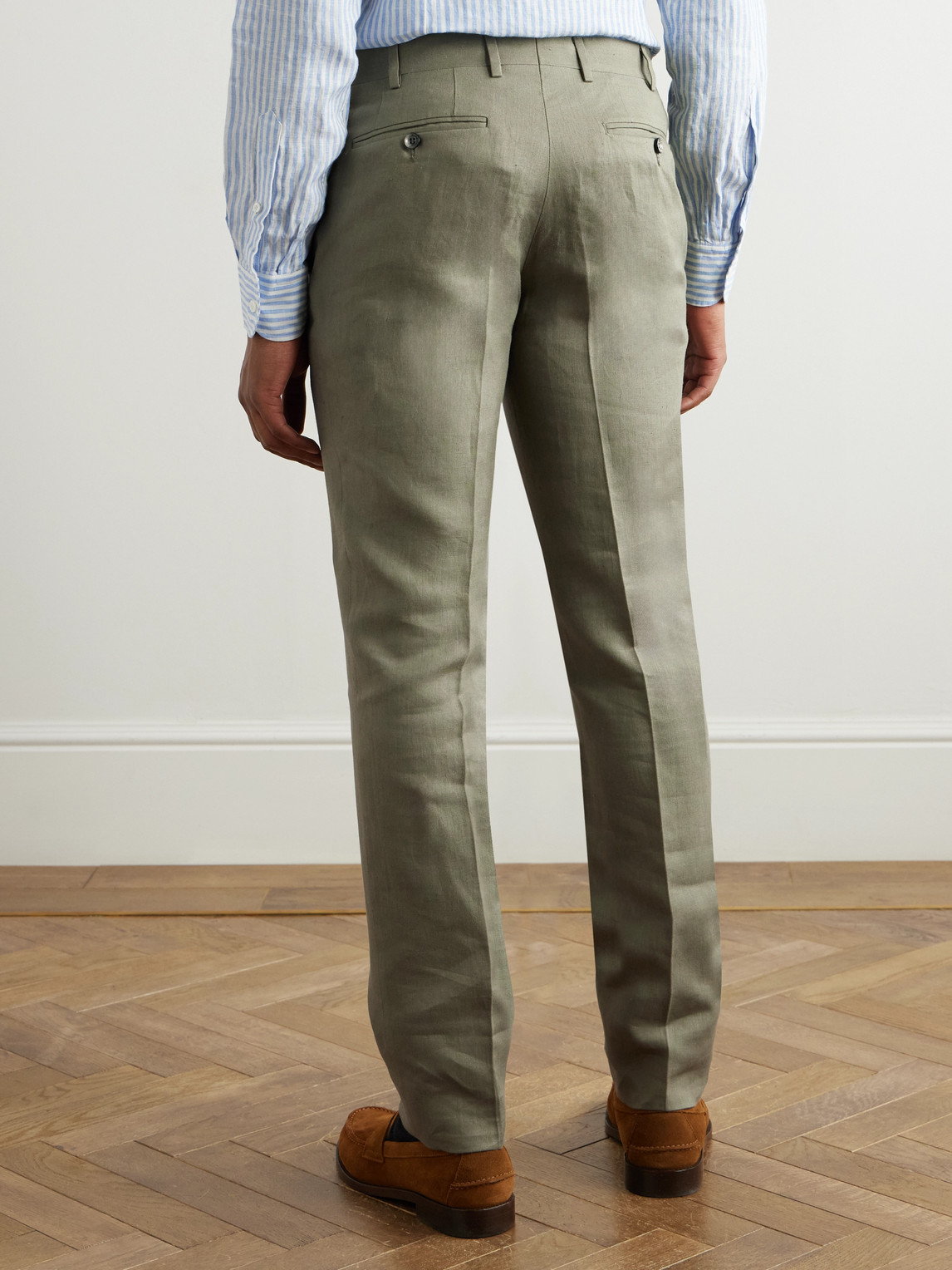 Canali Slim-fit Linen Suit Trousers In Green