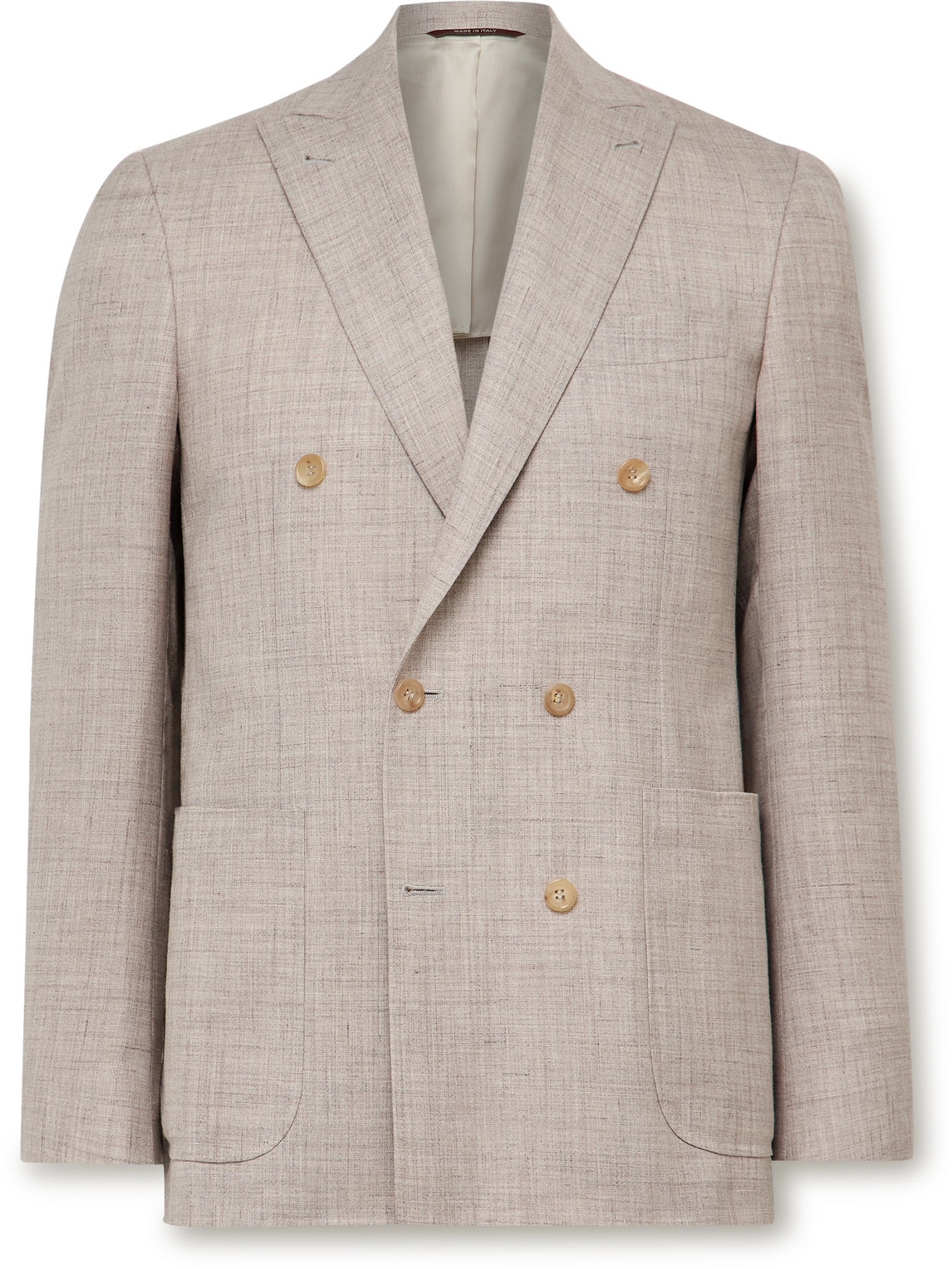 Canali Kei Unstructured Double-breasted Wool And Silk-blend Blazer In Neutrals