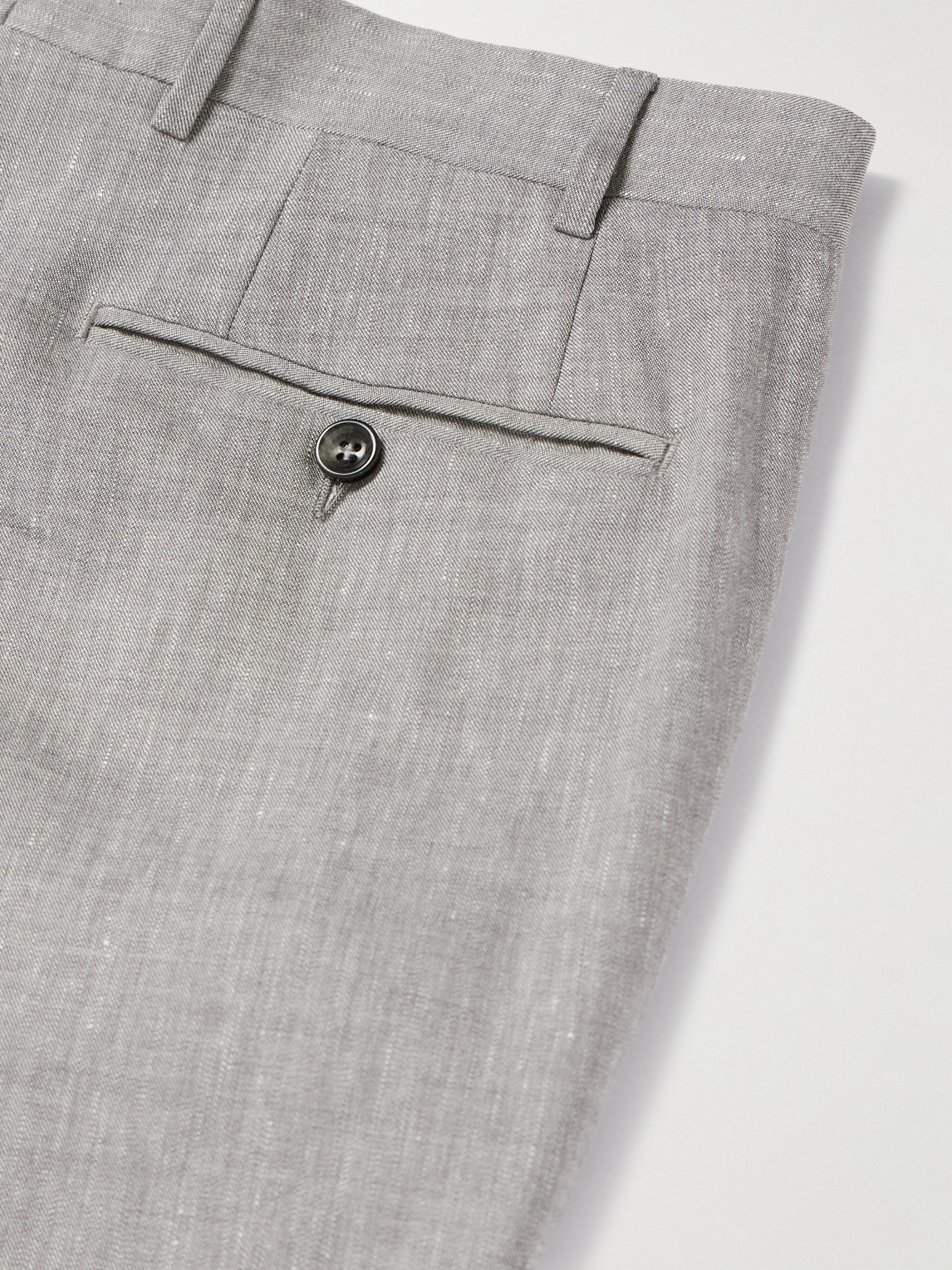 Canali Tapered Linen And Wool-blend Suit Trousers In Gray