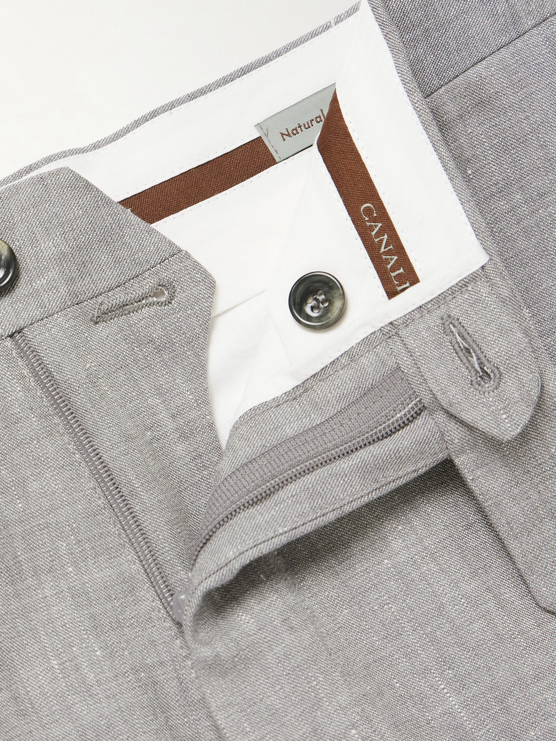 Canali Tapered Linen And Wool-blend Suit Trousers In Gray