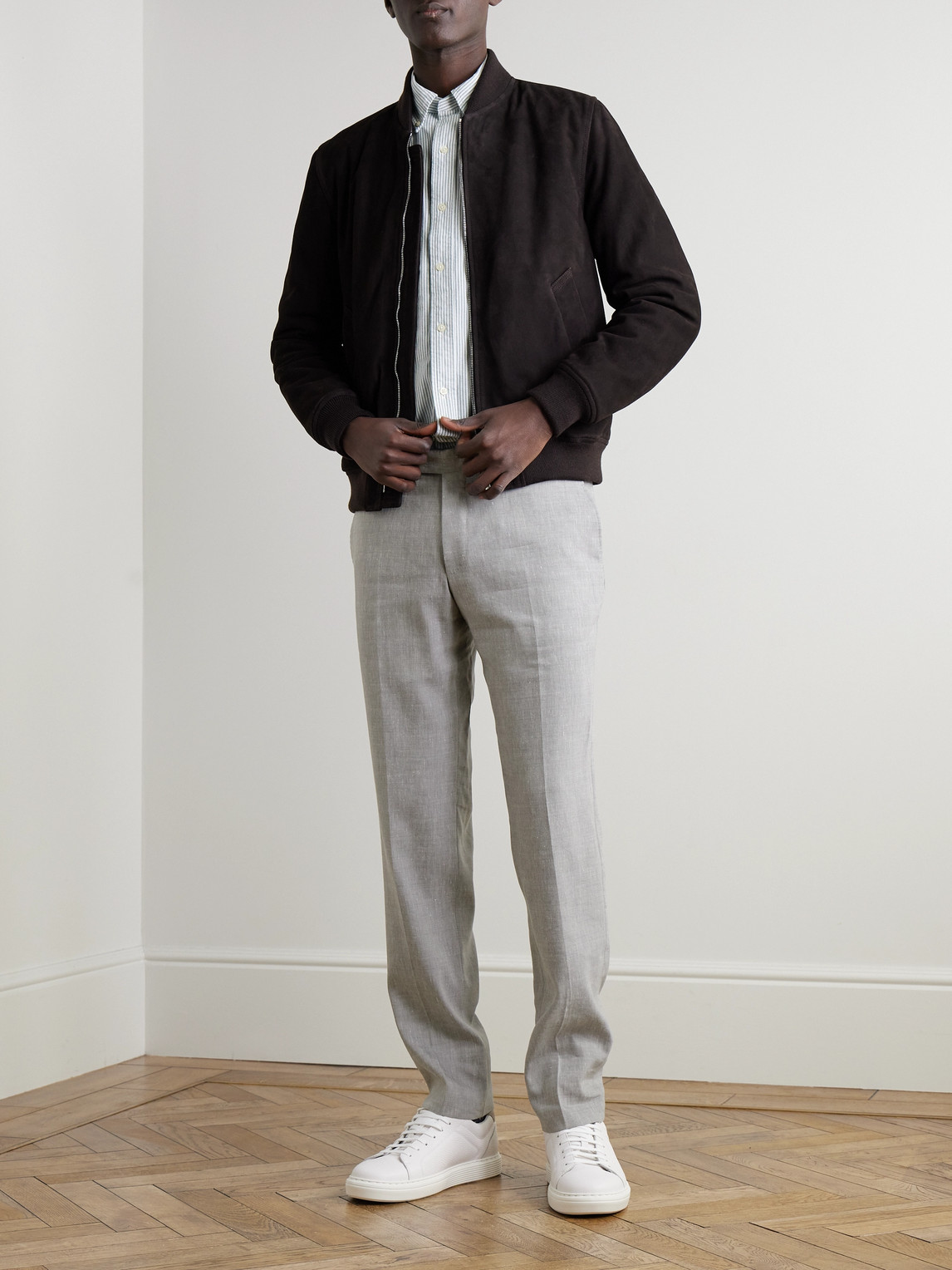 Canali Tapered Linen And Wool-blend Suit Trousers In Gray