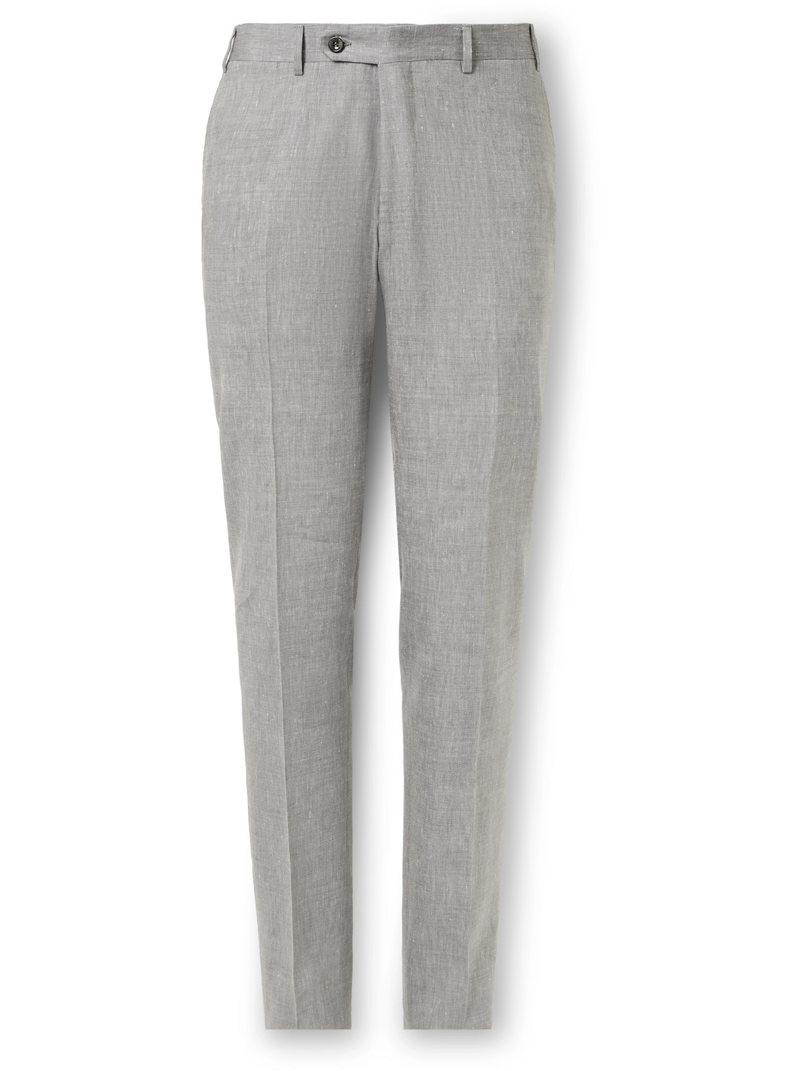 Canali Tapered Linen And Wool-blend Suit Trousers In Gray
