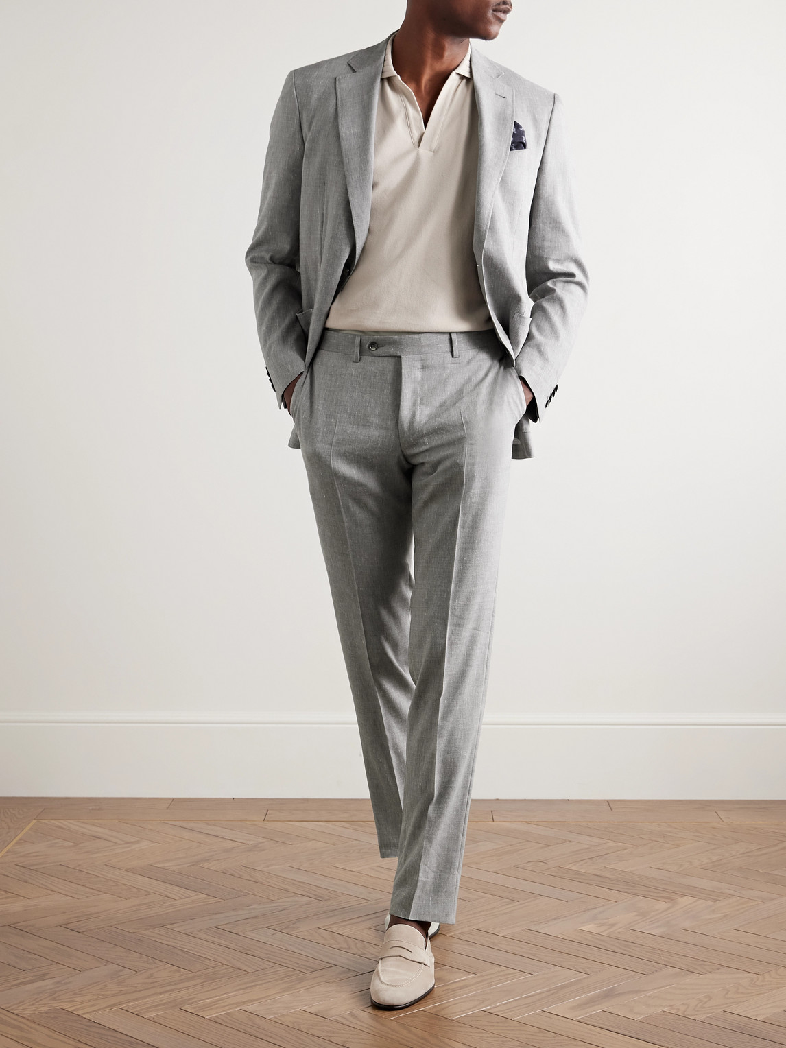 Canali Kei Slim-fit Linen And Wool-blend Suit Jacket In Gray