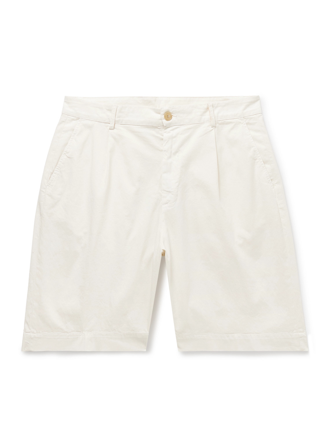 Straight-Leg Pleated Stretch-Cotton Twill Shorts