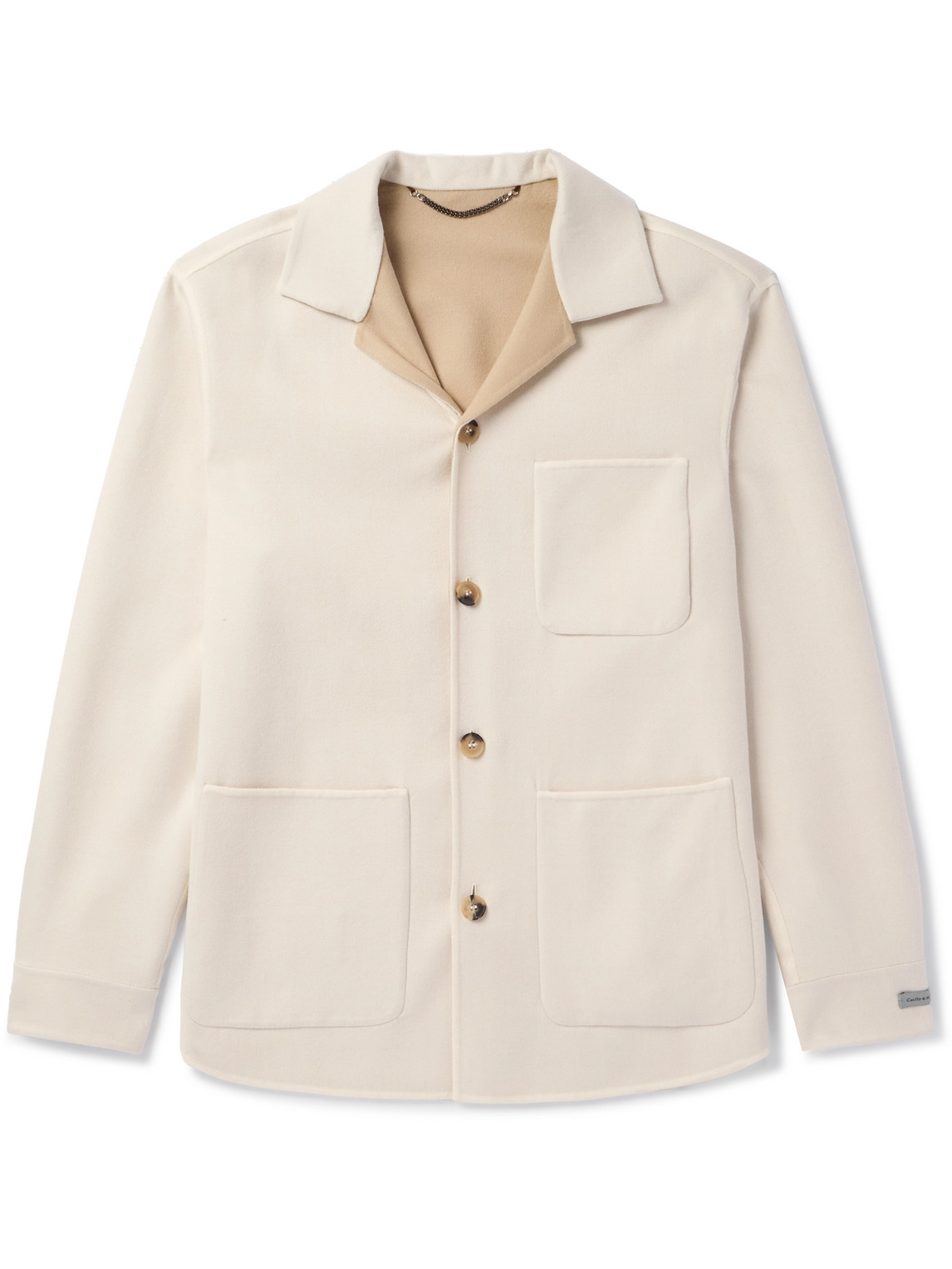 Camp-Collar Brushed Wool-Blend Twill Overshirt