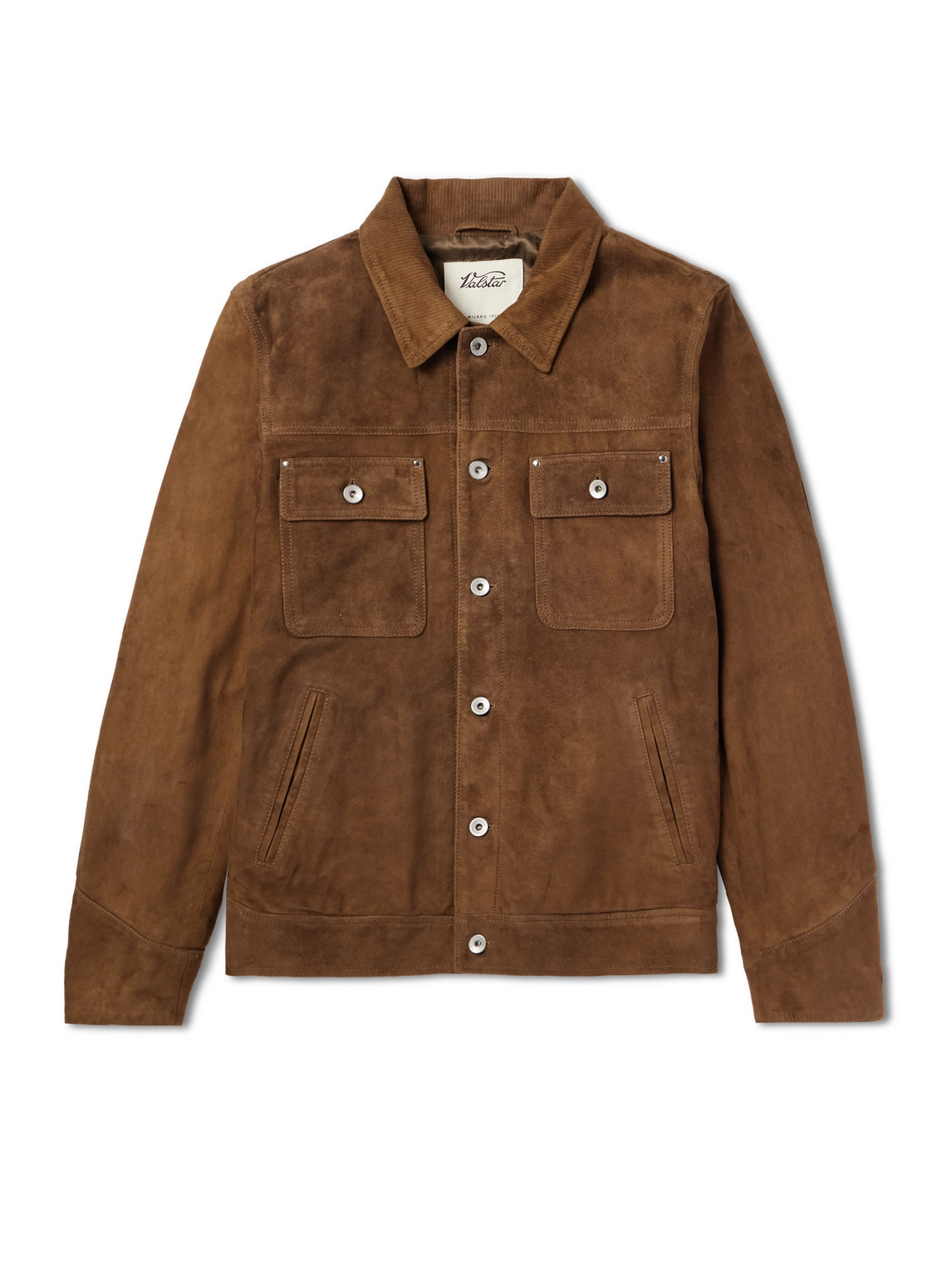 Valstar Dylan Corduroy-trimmed Suede Trucker Jacket In Brown