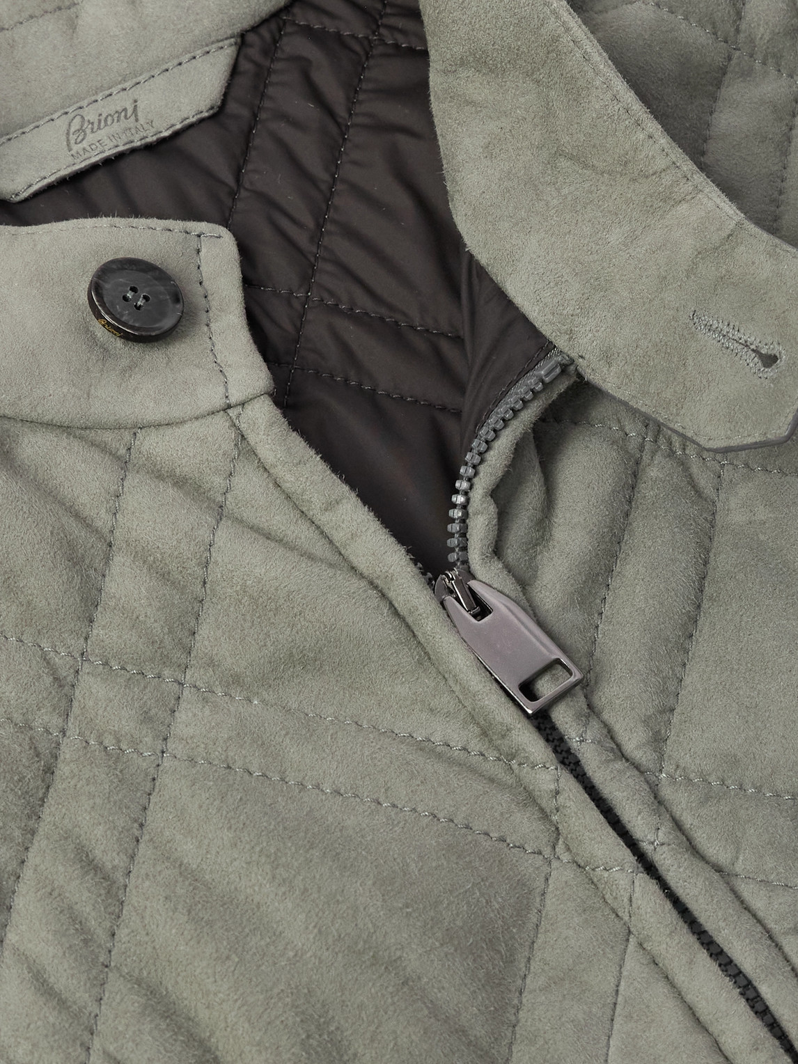 BRIONI LEATHER-TRIMMED QUILTED PADDED SUEDE GILET