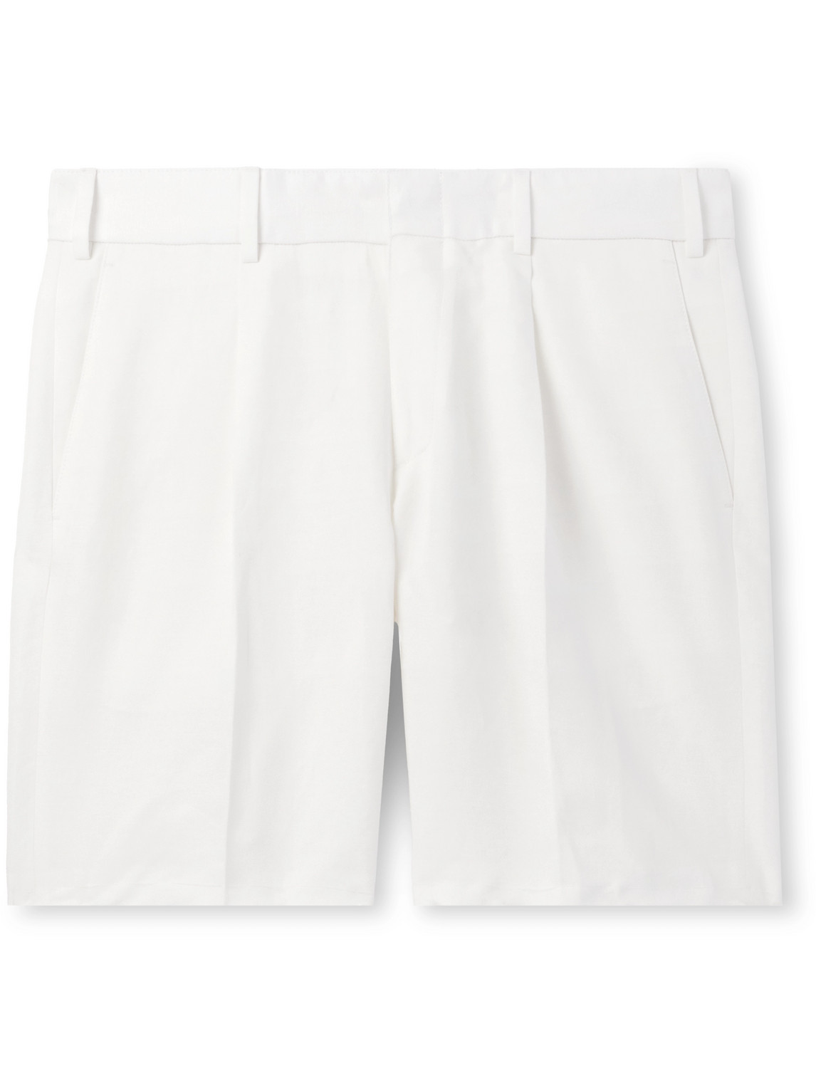 Brioni Pienza Slim-fit Straight-leg Pleated Linen And Cotton-blend Twill Shorts In White