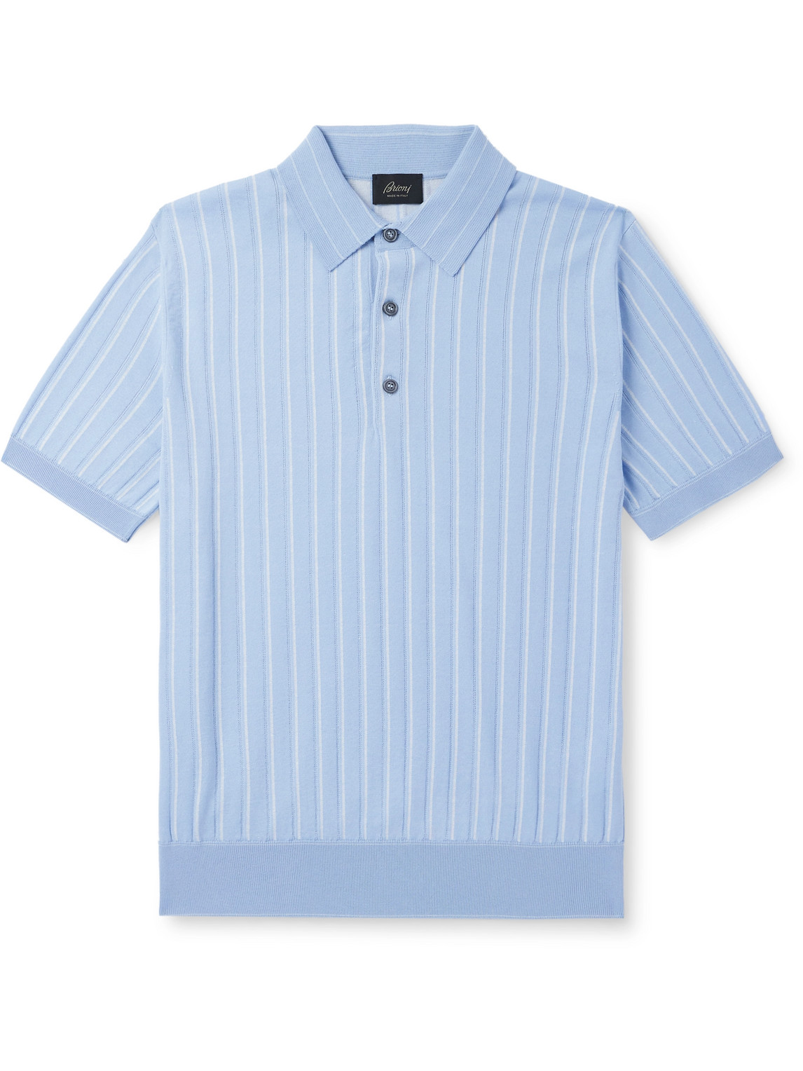 Brioni Slim-Fit Striped Pointelle-Knit Cotton, Silk and Linen-Blend Polo Shirt - Men