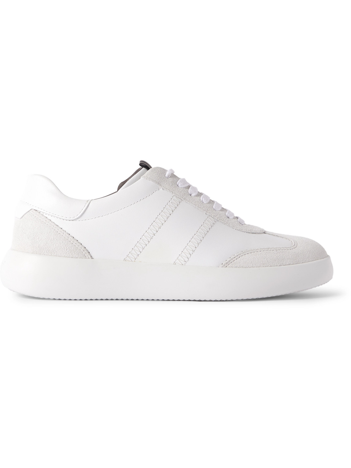 Brioni Suede-trimmed Leather Sneakers In White