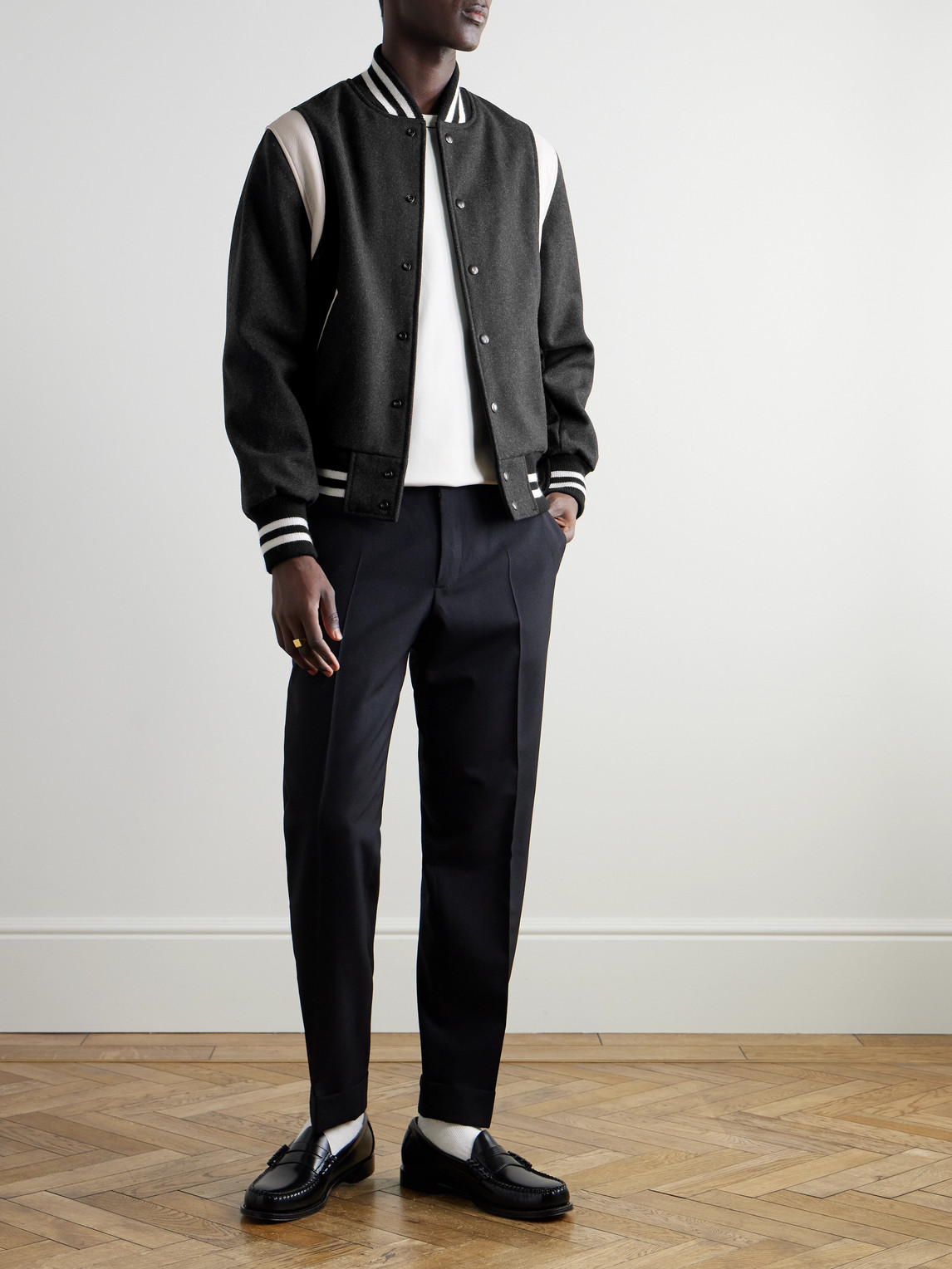 GOLDEN BEAR THE HAYES LEATHER-PANELLED WOOL-BLEND VARSITY JACKET