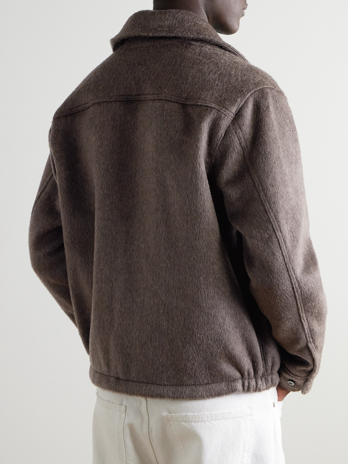 GOLDEN BEAR THE STOCKTON LEATHER-TRIMMED BRUSHED WOOL JACKET