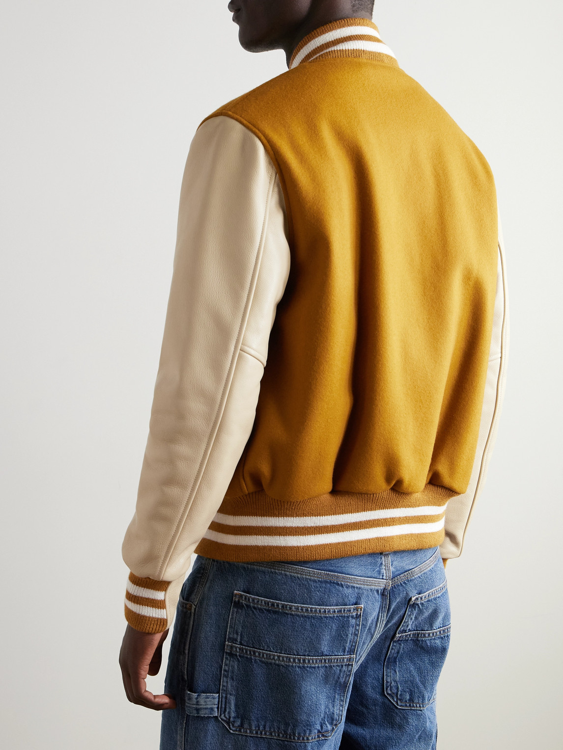 GOLDEN BEAR THE ALBANY WOOL-BLEND AND LEATHER VARSITY JACKET
