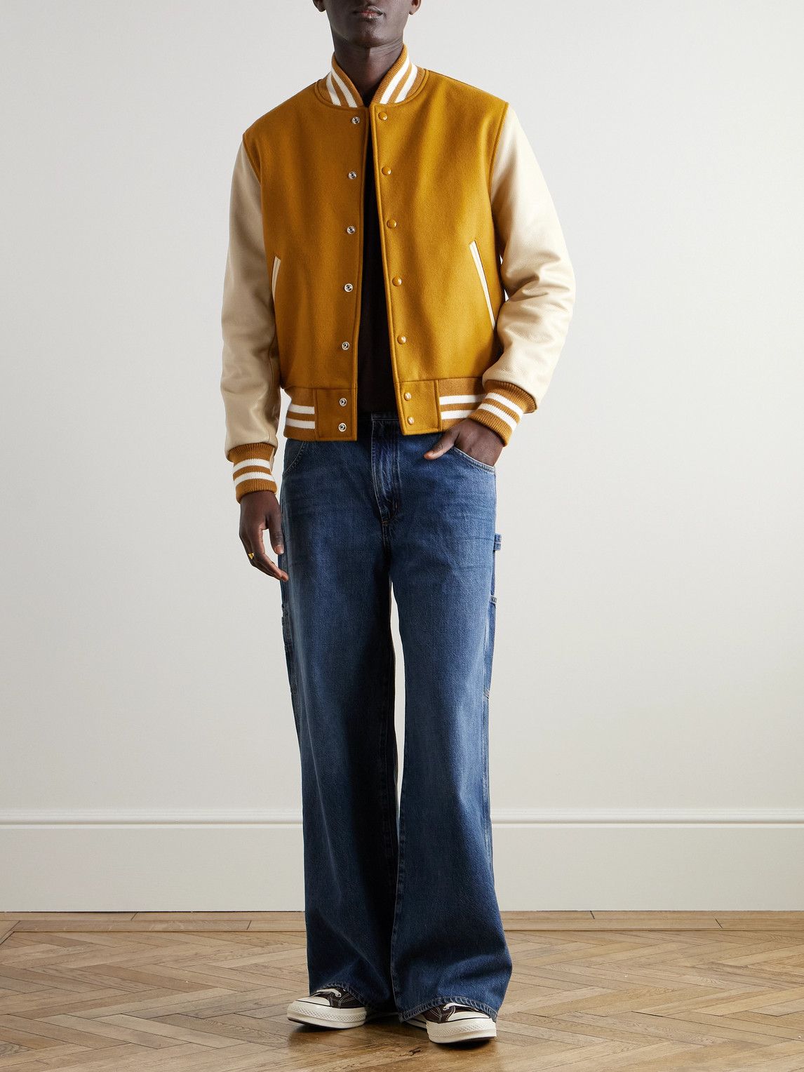 GOLDEN BEAR THE ALBANY WOOL-BLEND AND LEATHER VARSITY JACKET