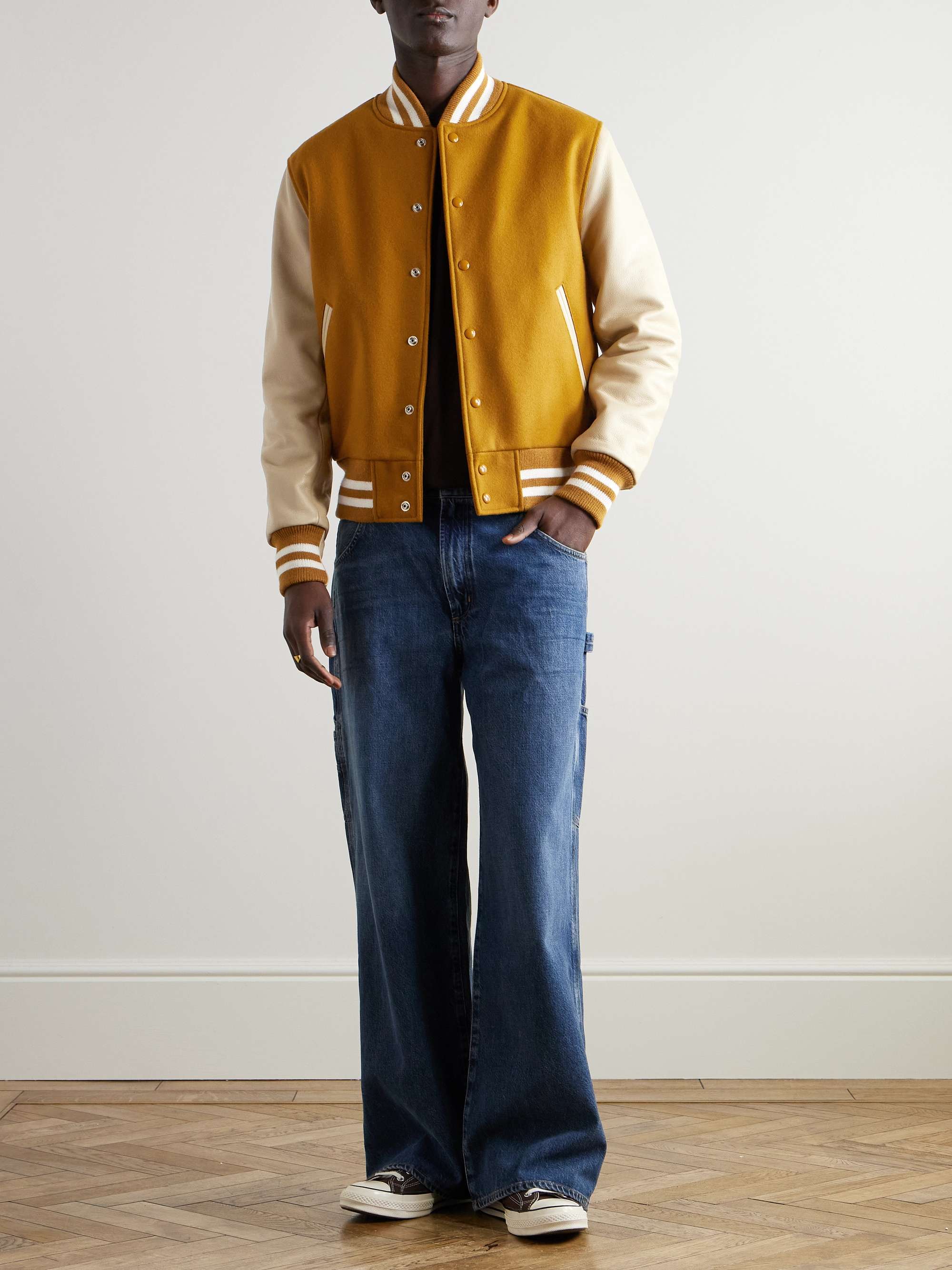 GOLDEN BEAR The Albany Wool-Blend and Leather Bomber Jacket