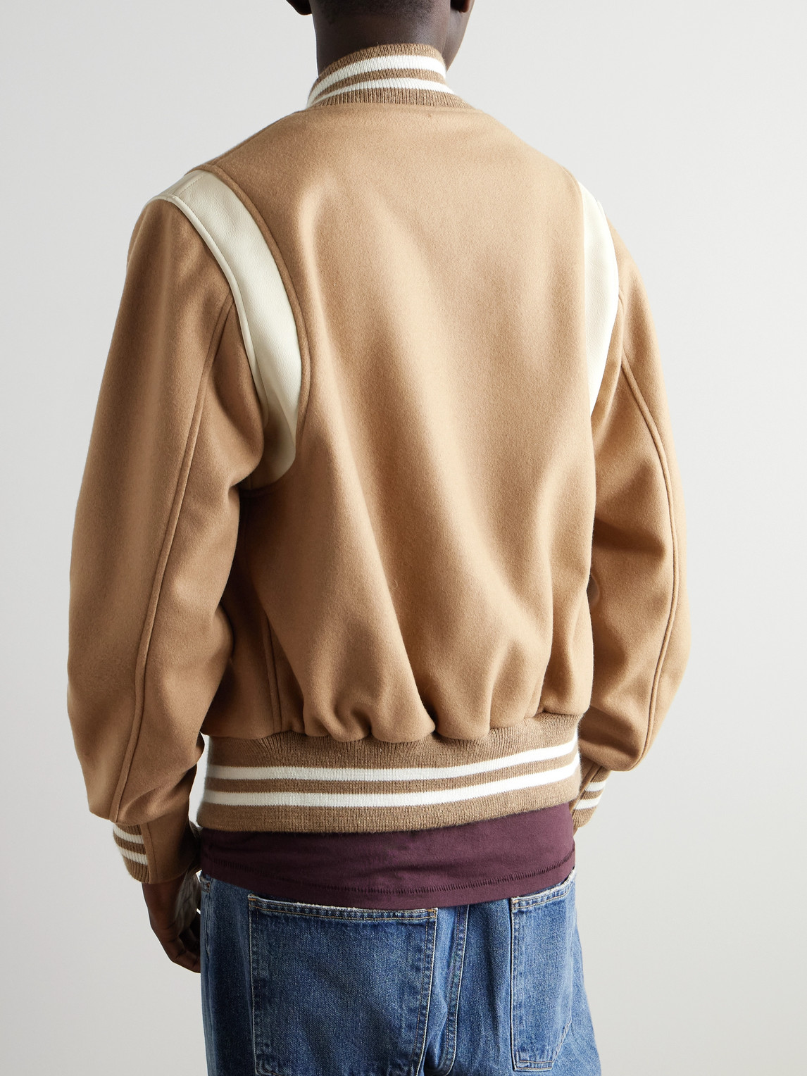 GOLDEN BEAR THE HAYES LEATHER-PANELLED WOOL-BLEND VARSITY JACKET 