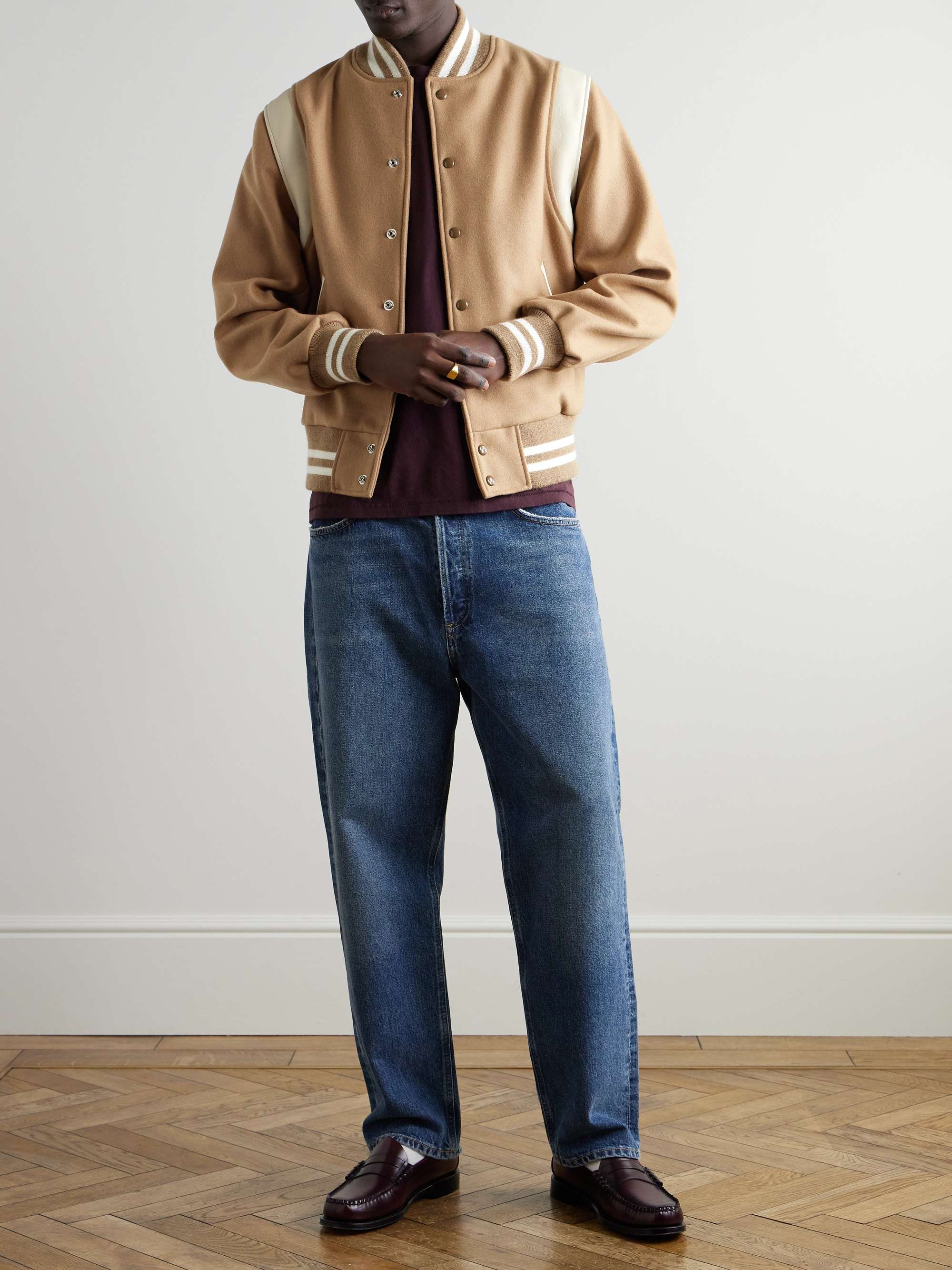 GOLDEN BEAR The Hayes Leather-Trimmed Wool-Blend Varsity Jacket