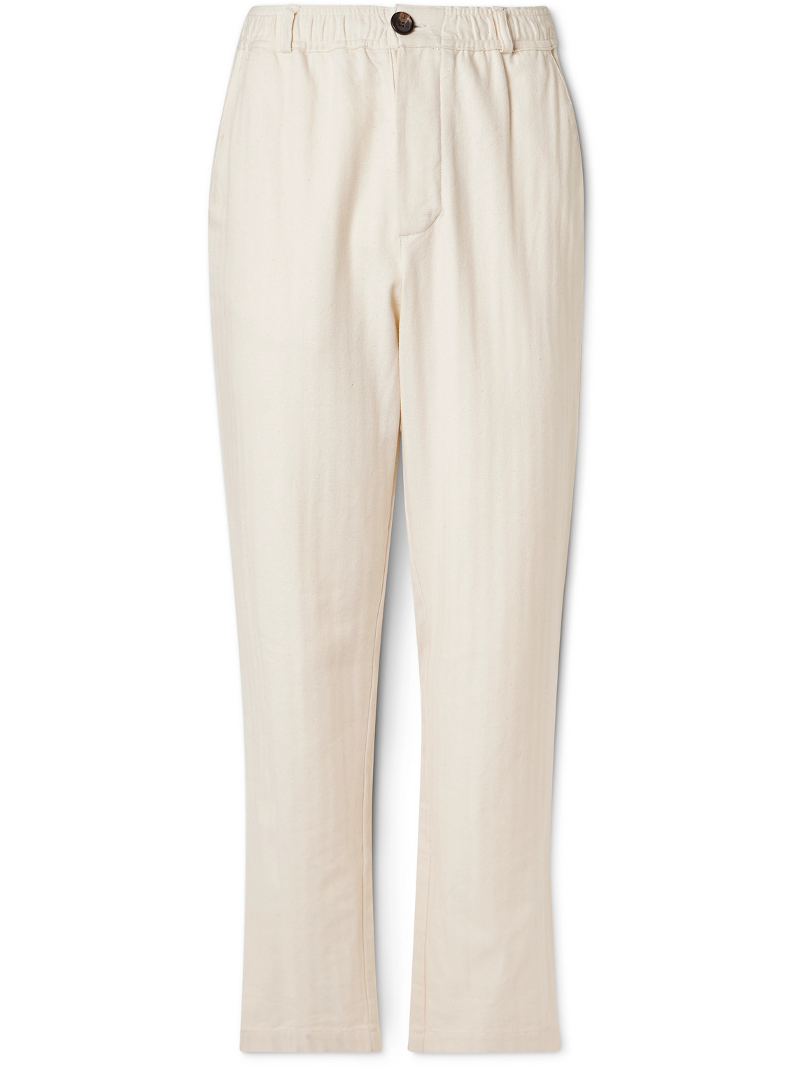 Oliver Spencer Slim-fit Straight-leg Herringbone Cotton Trousers In Neutrals