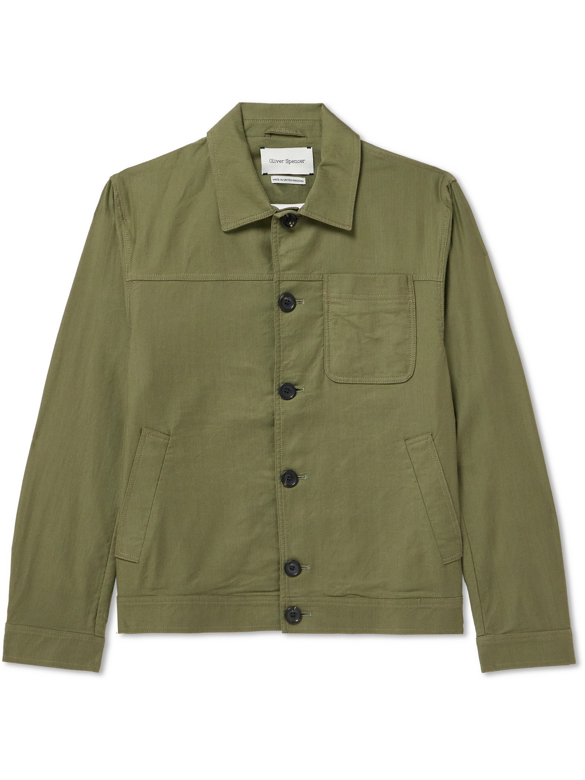 Oliver Spencer Buffalo Herringbone Cotton-blend Jacket In Green