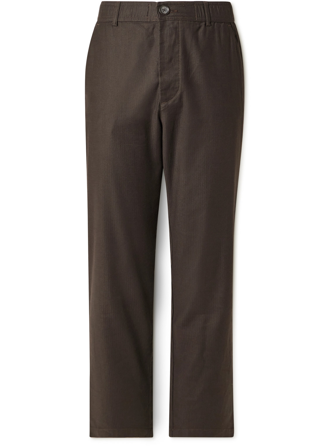 Oliver Spencer Straight-leg Herringbone Linen-blend Suit Trousers In Brown