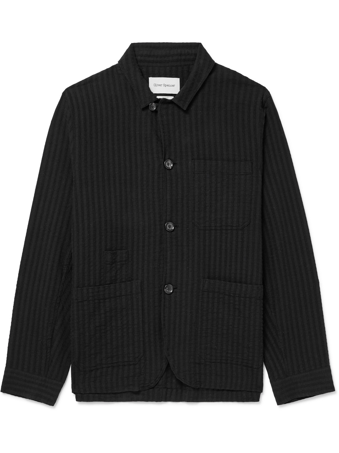Oliver Spencer Bradwell Organic Cotton-blend Seersucker Jacket In Black