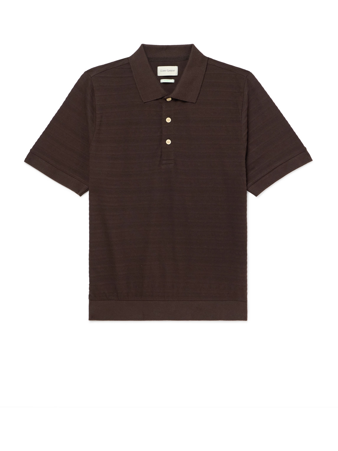 Oliver Spencer Glendale Ribbed-knit Polo Shirt In Brown