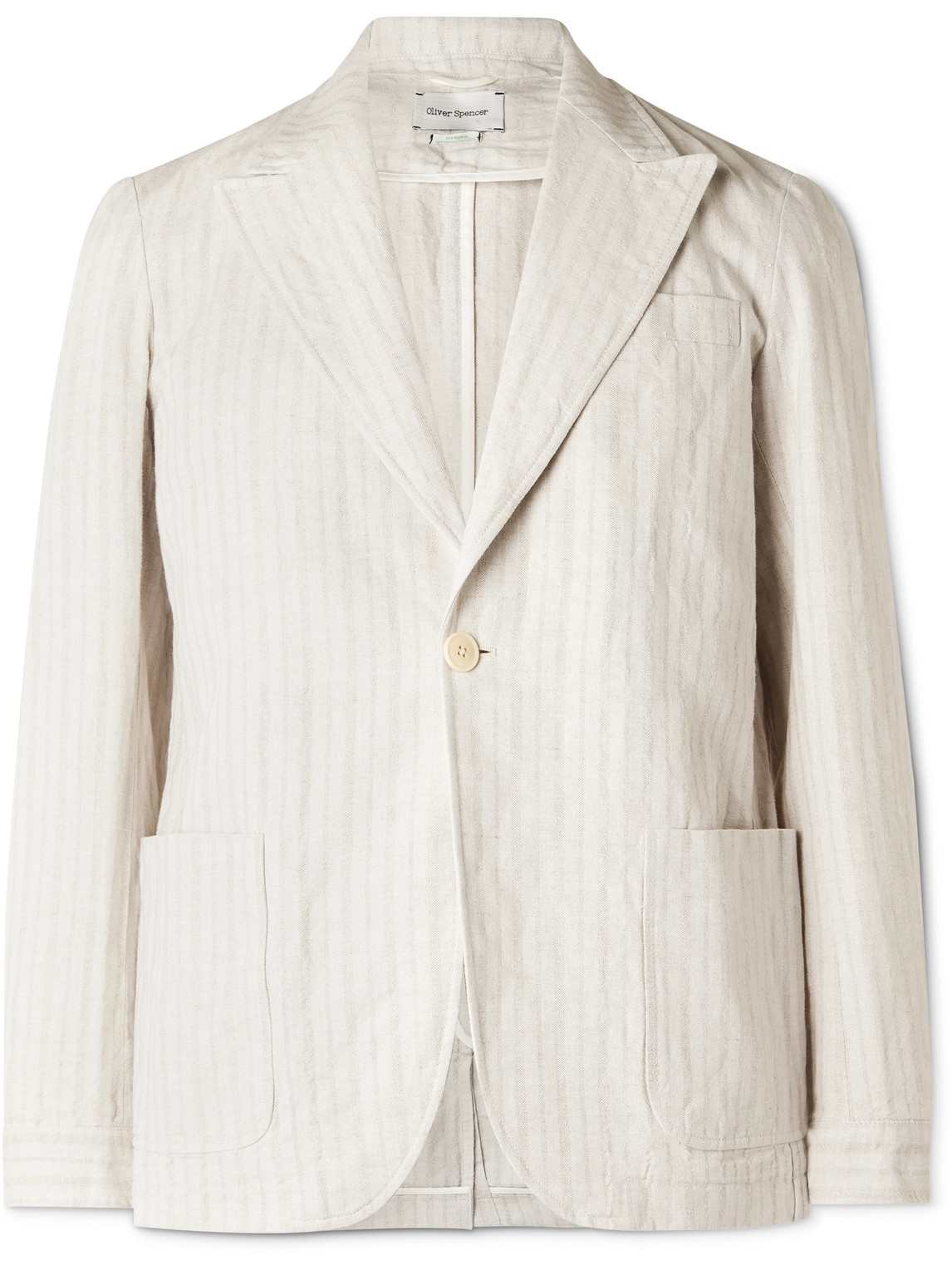 Oliver Spencer Laurel Unstructured Striped Linen And Cotton-blend Suit Jacket In Neutrals