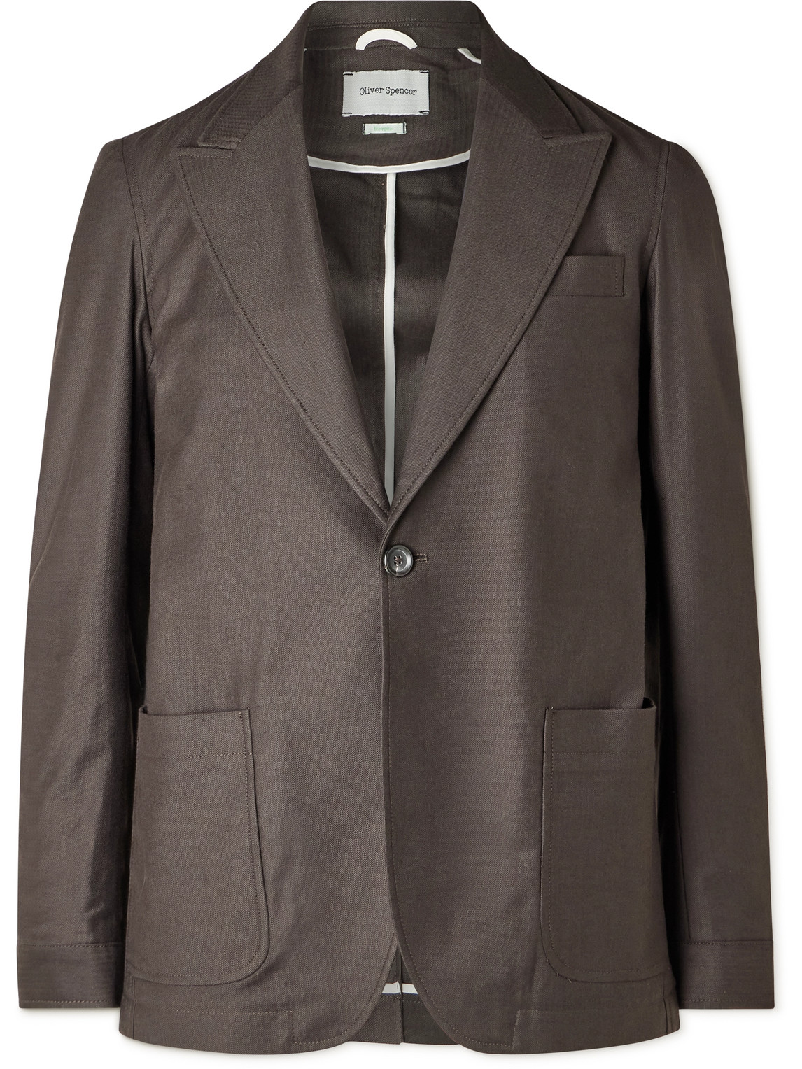 Oliver Spencer Herringbone Linen-blend Suit Jacket In Brown
