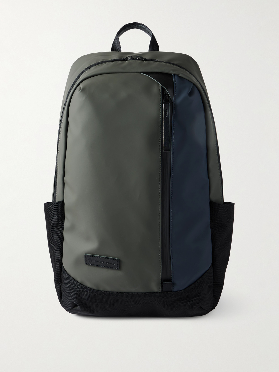 Master-piece Slick Logo-appliquéd Leather And Cordura® Ballistic Nylon Backpack In Gray