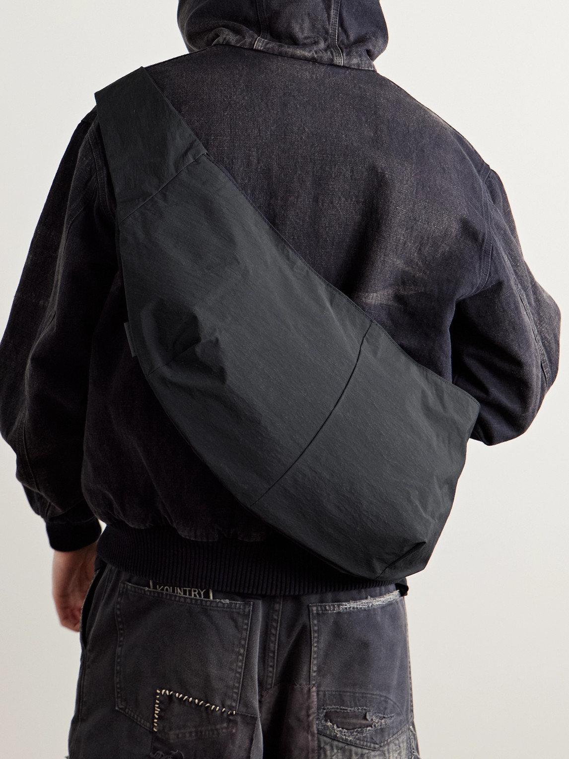 MASTER-PIECE SASH LEATHER-TRIMMED COATED-NYLON SLING BAG 