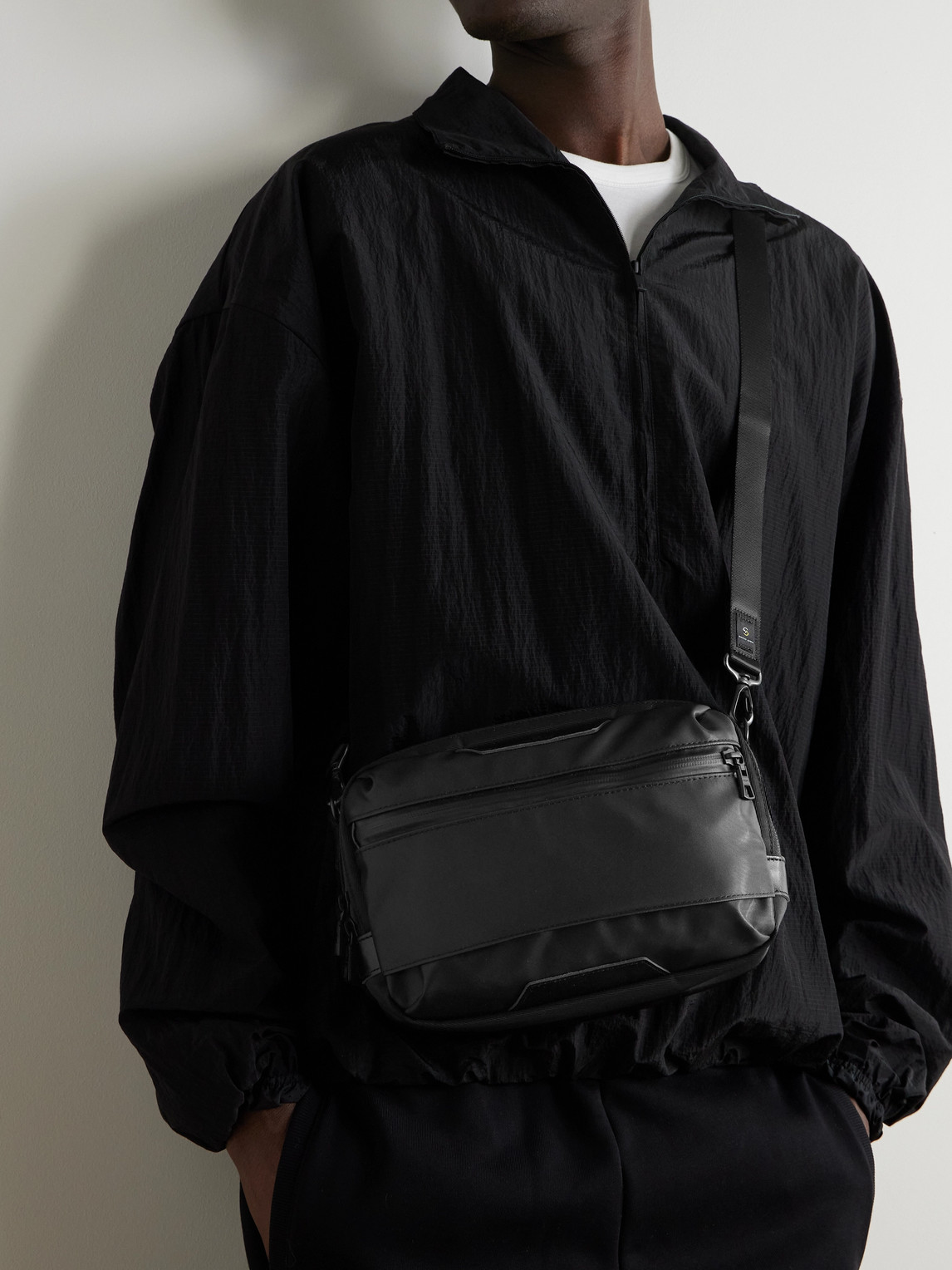 Master-piece Progress Leather-trimmed Coated Nylon-twill Messenger Bag In Black