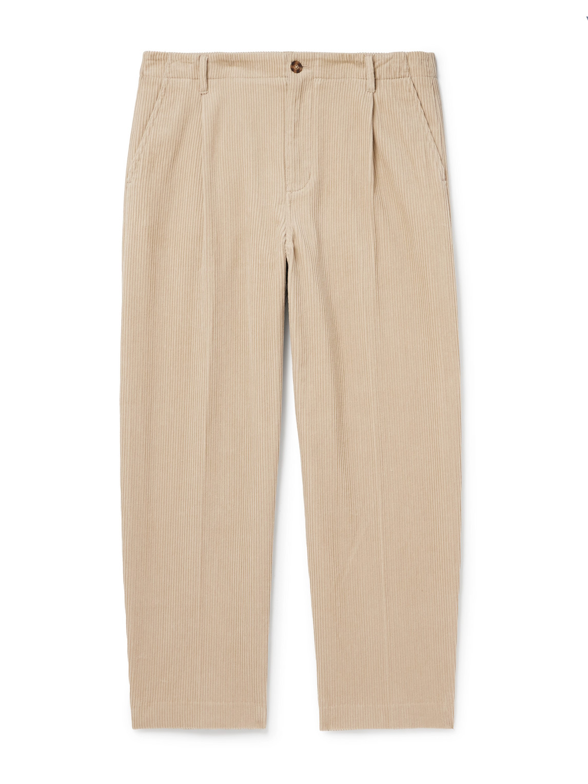 Frame Straight-leg Pleated Cotton-corduroy Trousers In Neutrals