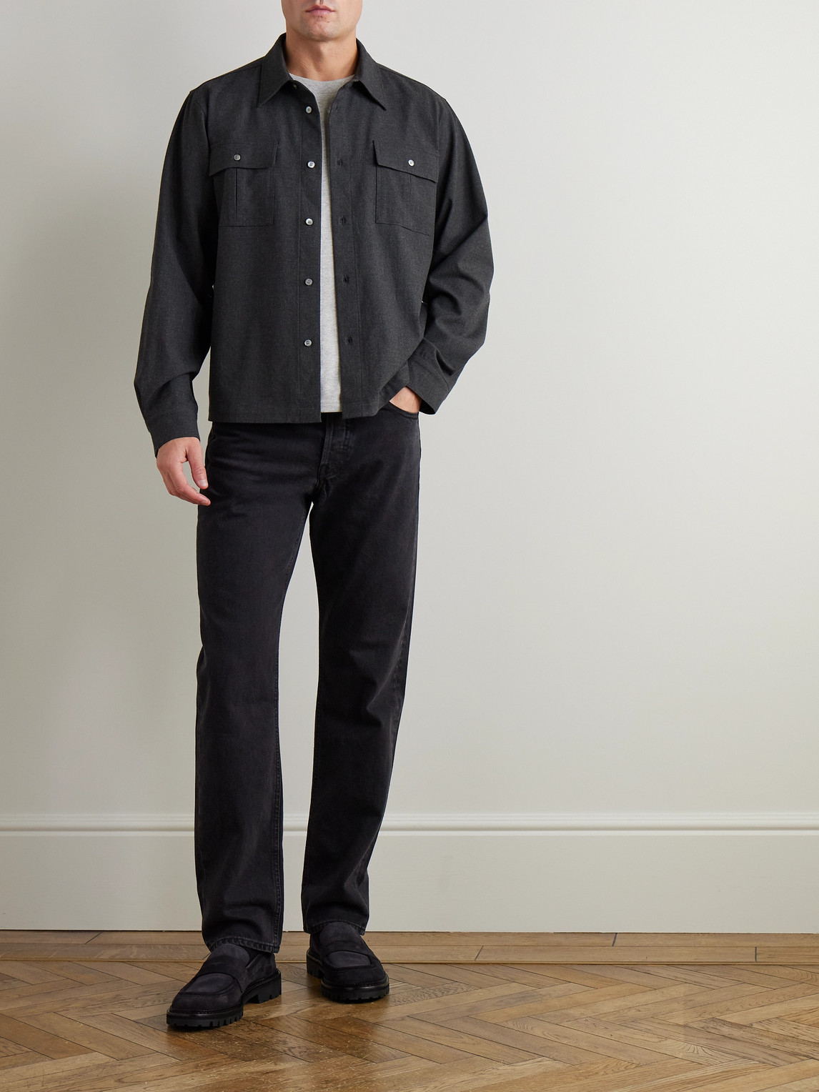 Frame Classic Stretch Flannel Button-up Shirt In Gray