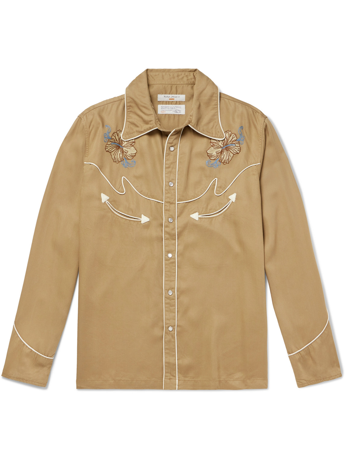 Nudie Jeans Gonzo Cowboy Piped Embroidered Tencel™ Lyocell Western Shirt In Brown
