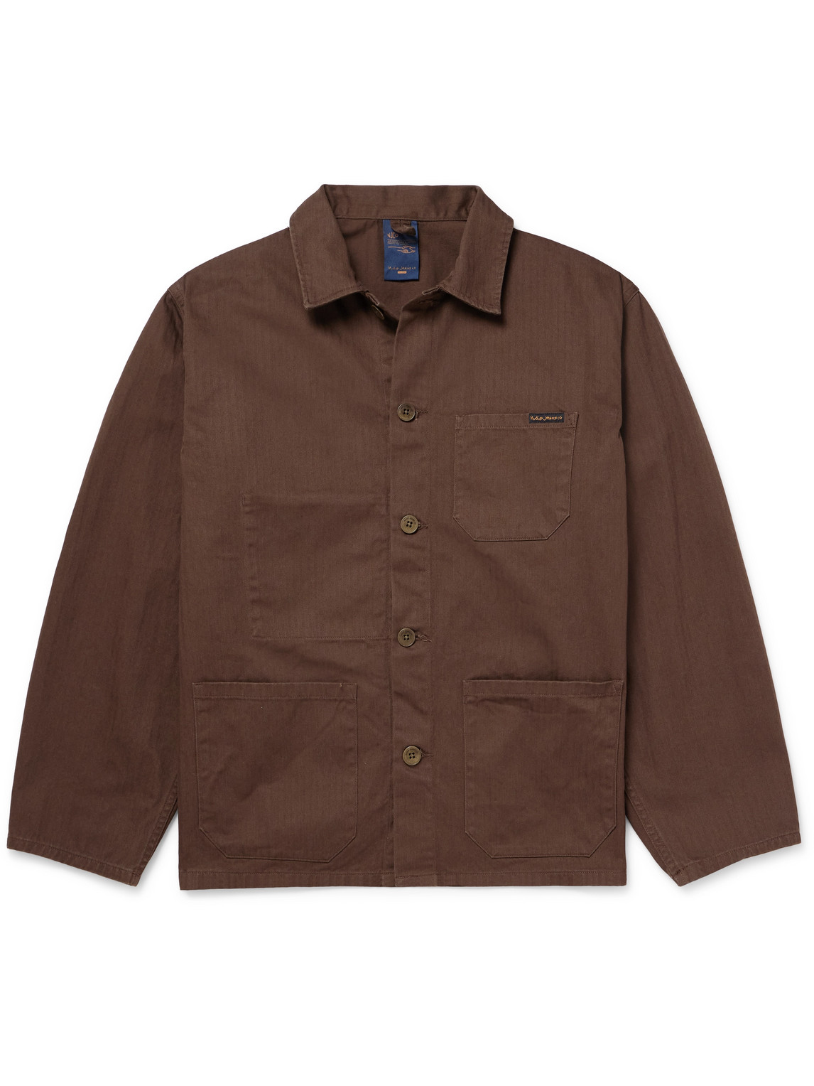 Nudie Jeans Buddy Herringbone Organic Cotton-twill Shirt Jacket In Brown